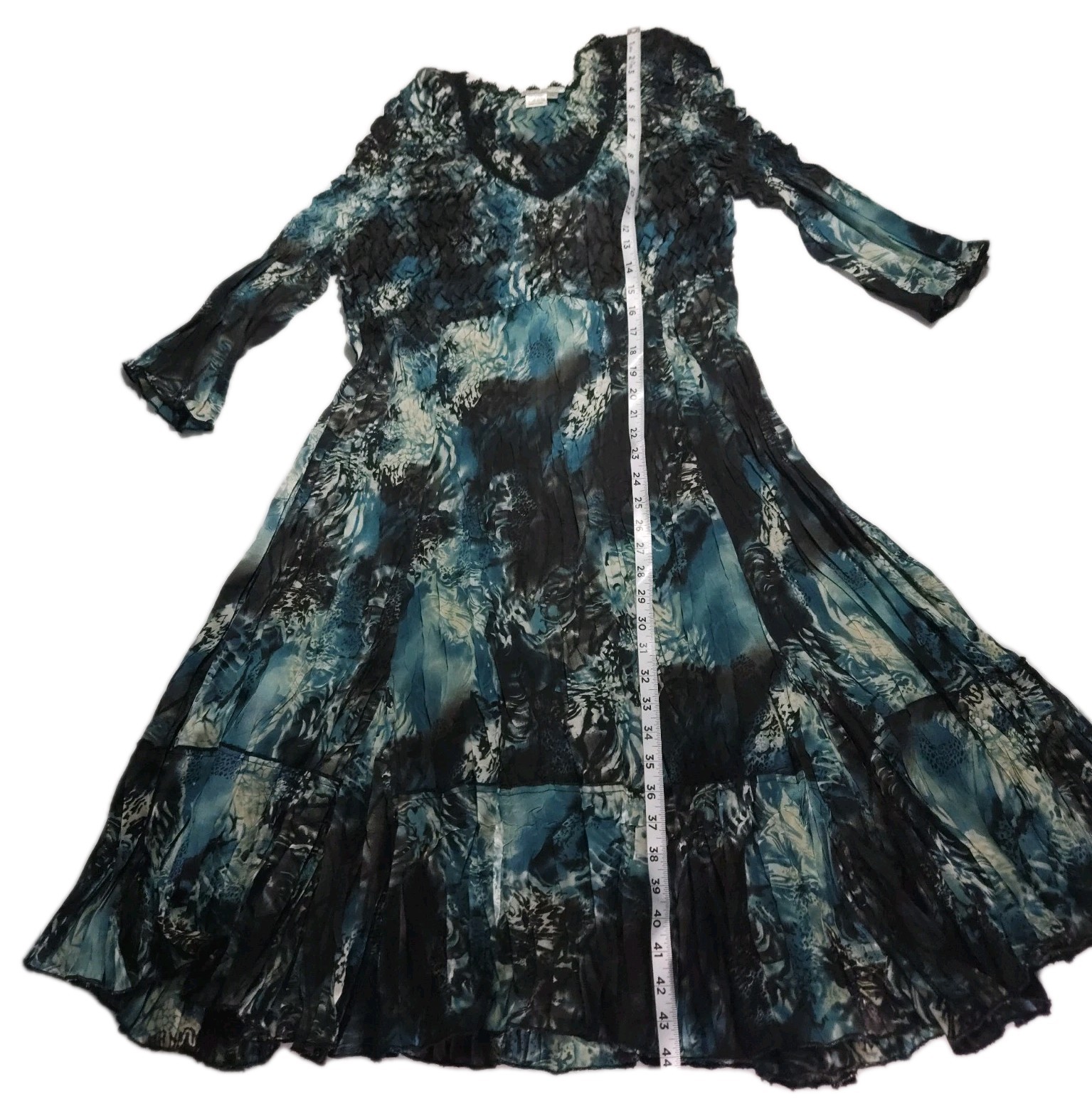 Vtg Y2K Alberto Makali Witchy Whimsy Goth Crinkle Dress Teal Blue Black Size XL