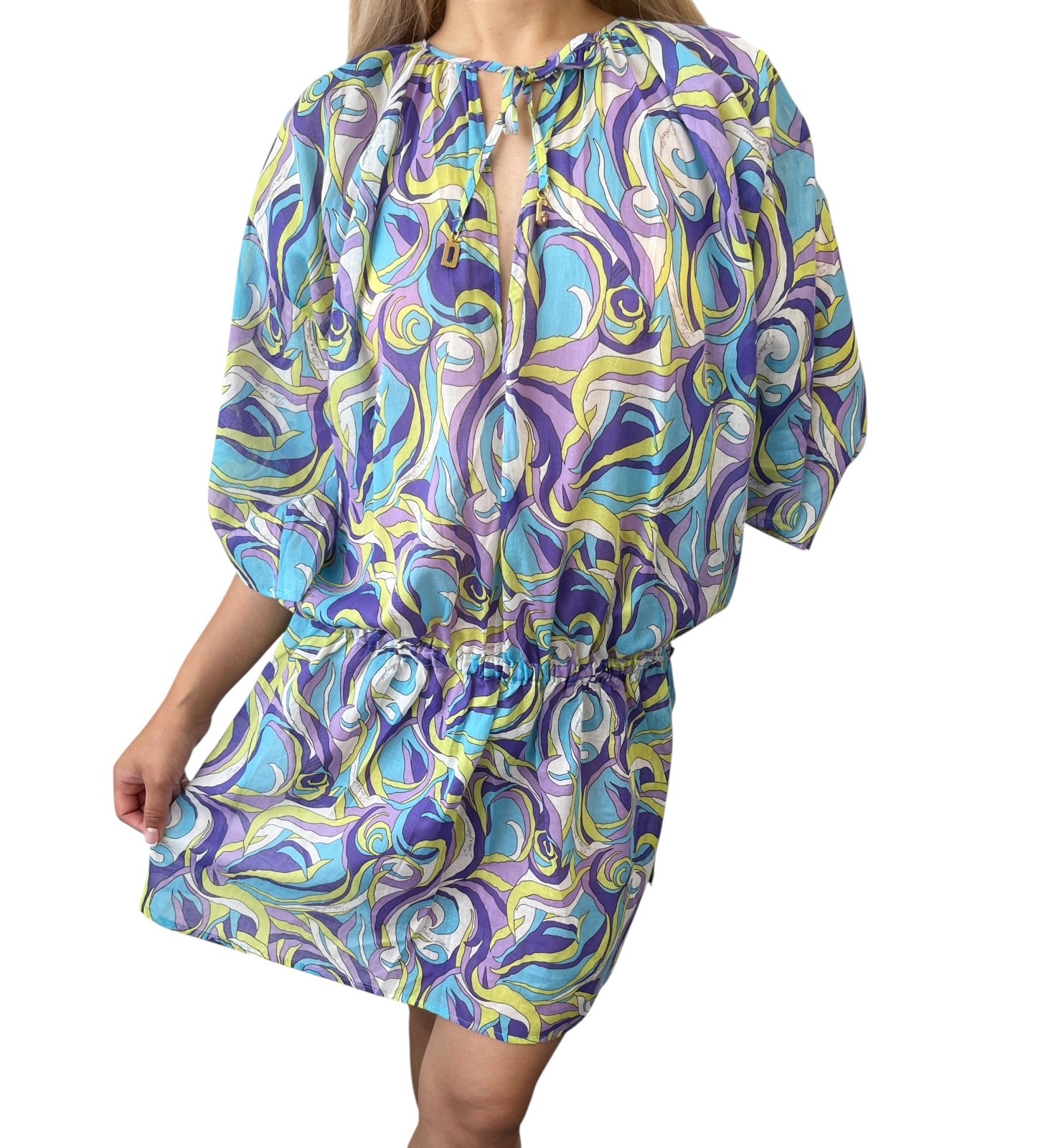 DOLCE&GABBANA Vintage D&G Logo Tunic Dress Top Multicolor Blue Green Cotton