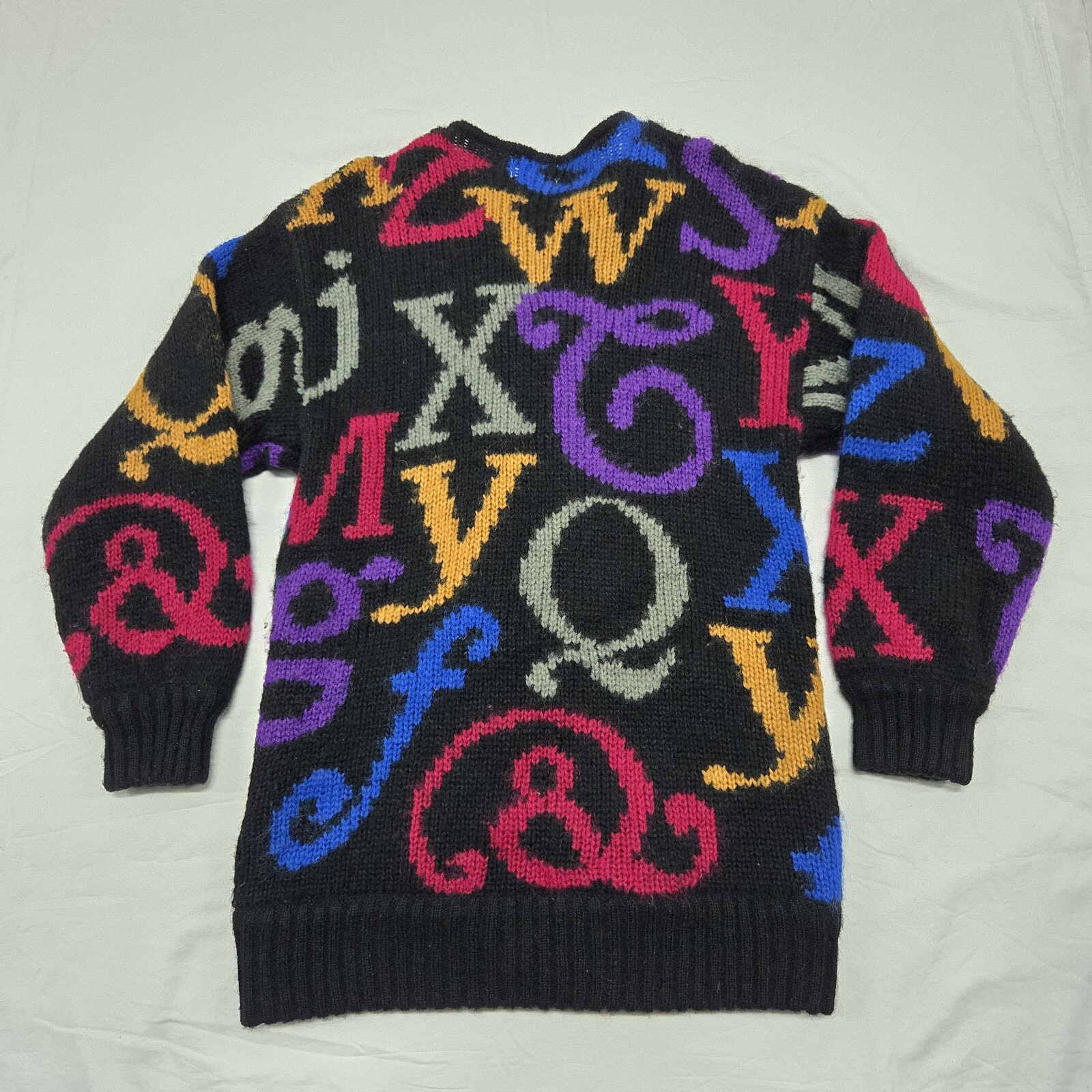 VTG Womens SMALL Cervelle Alphabet Letters Cardigan Sweater Oversized Wool Blend