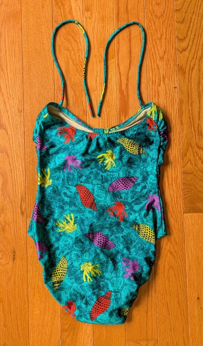 Vintage 90s Gottex Saks One Piece Swim Suit High Leg Marine Print Shelf Bra S
