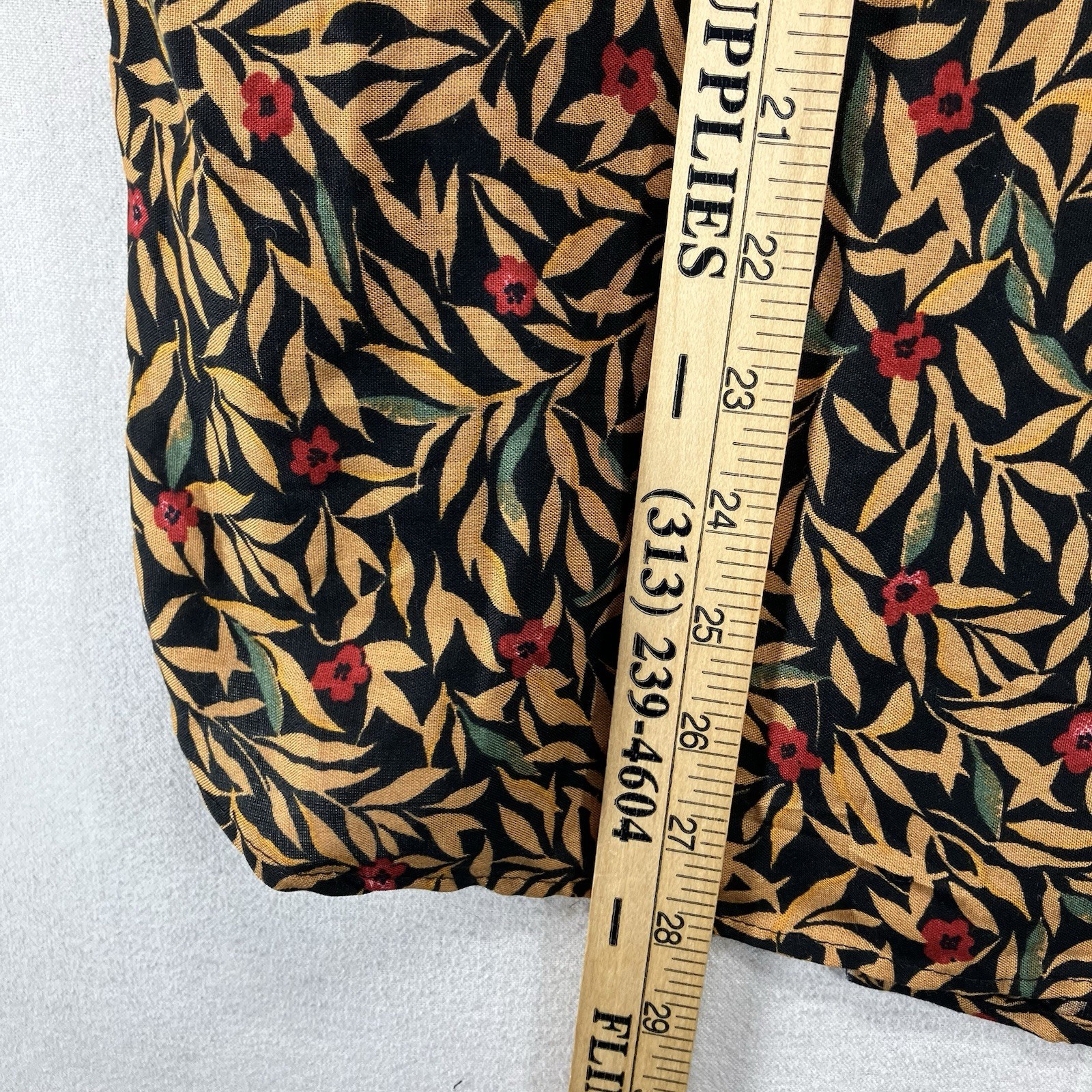 Vintage Women’s Rayon Top Large 80s 90s Designer AOP Floral Hibiscus Gold Button