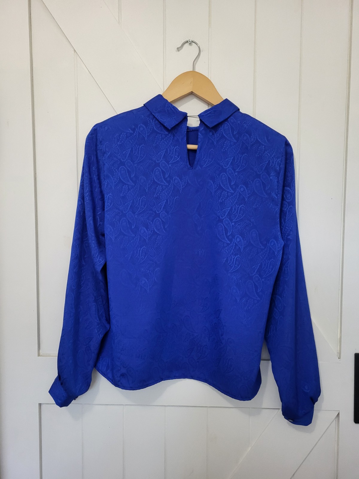 VTG Blue Paisley Long Sleeve Blouse ILGWU Union Made Women’s M Made In USA