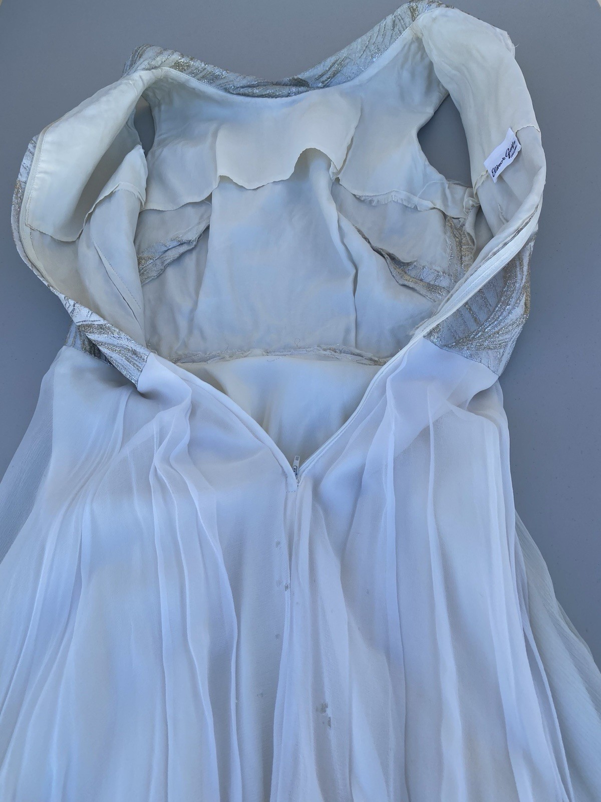 Vintage Elinor Gay Silver Threads with Cream Skirt Cocktail Dress