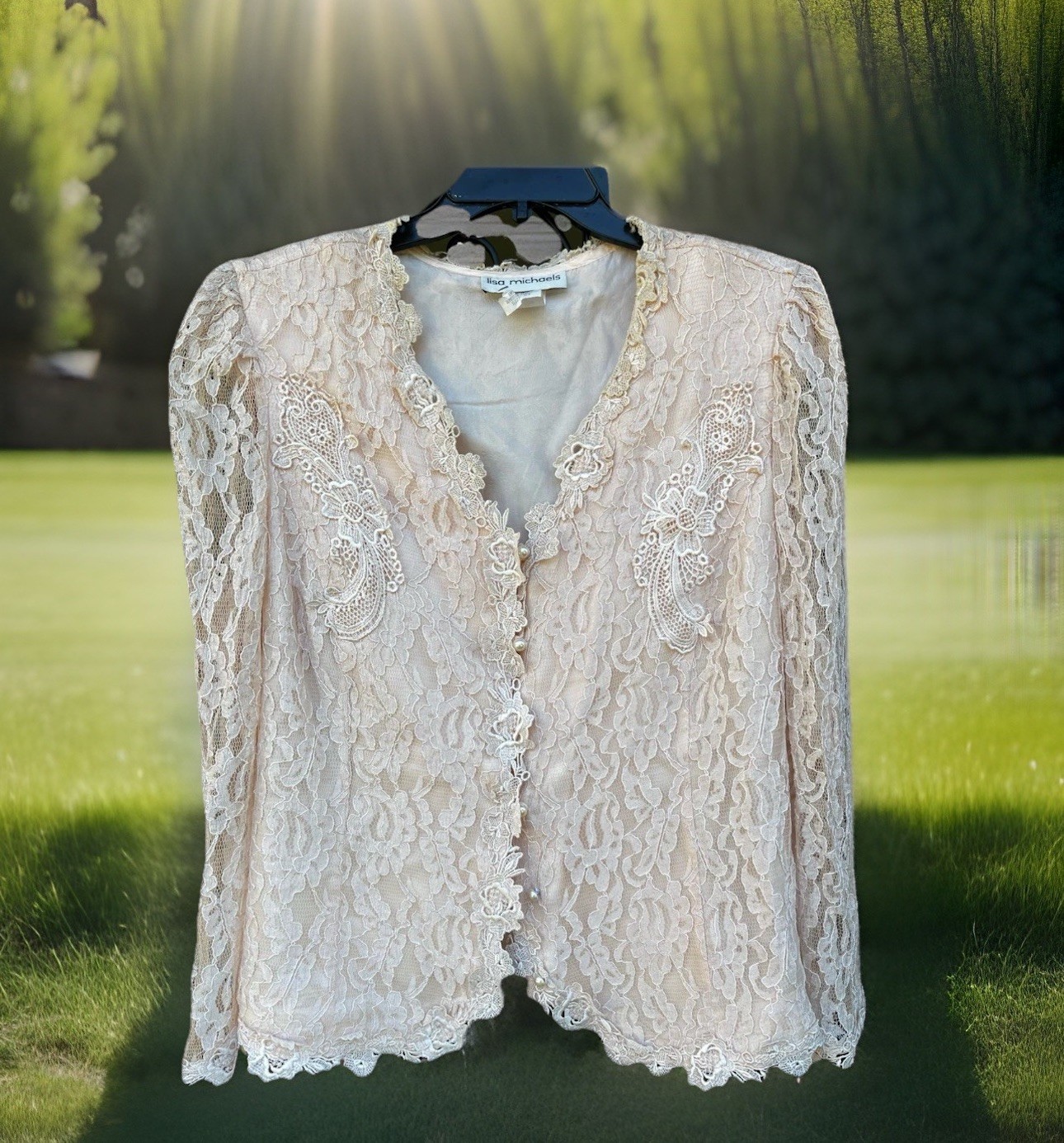 VTG 90s Lisa Michaels Romantic Coquette Top Jacket Peach Lace Size 24