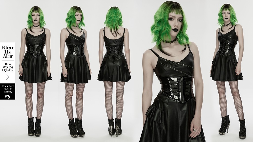Punk Rave Women Black Gothic Cyberpunk Gloss Patent Leather Corset Waistband