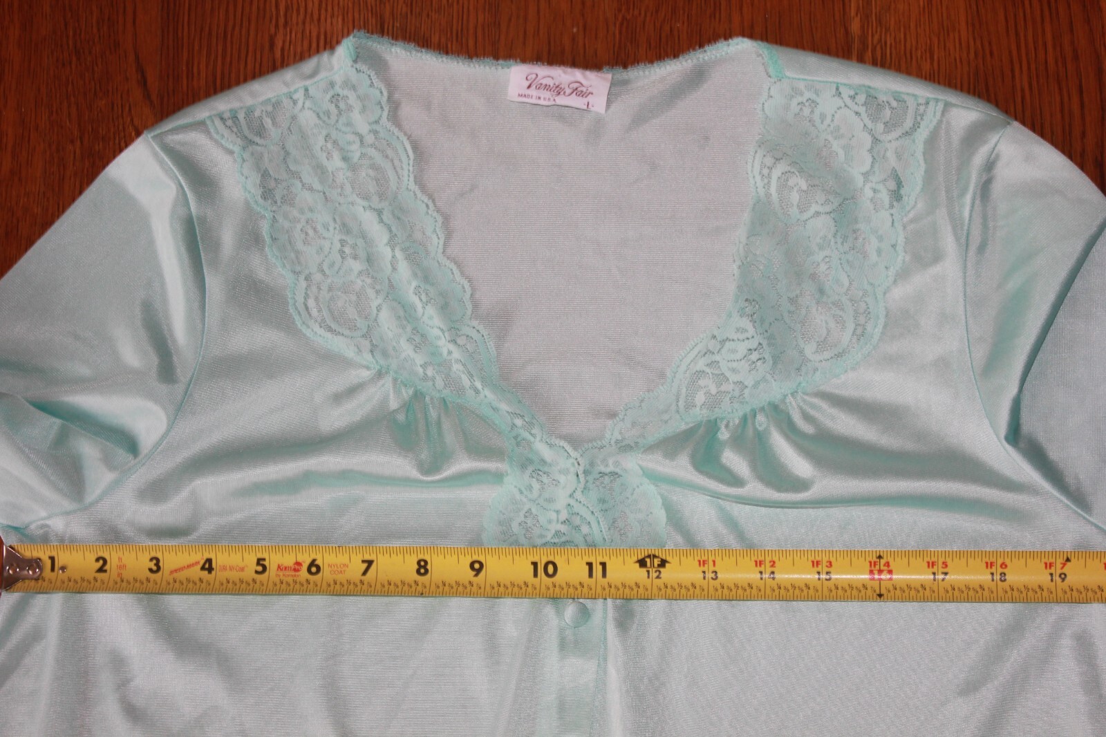 Vanity Fair nightgown house coat blue button lace nylon vintage ladies large
