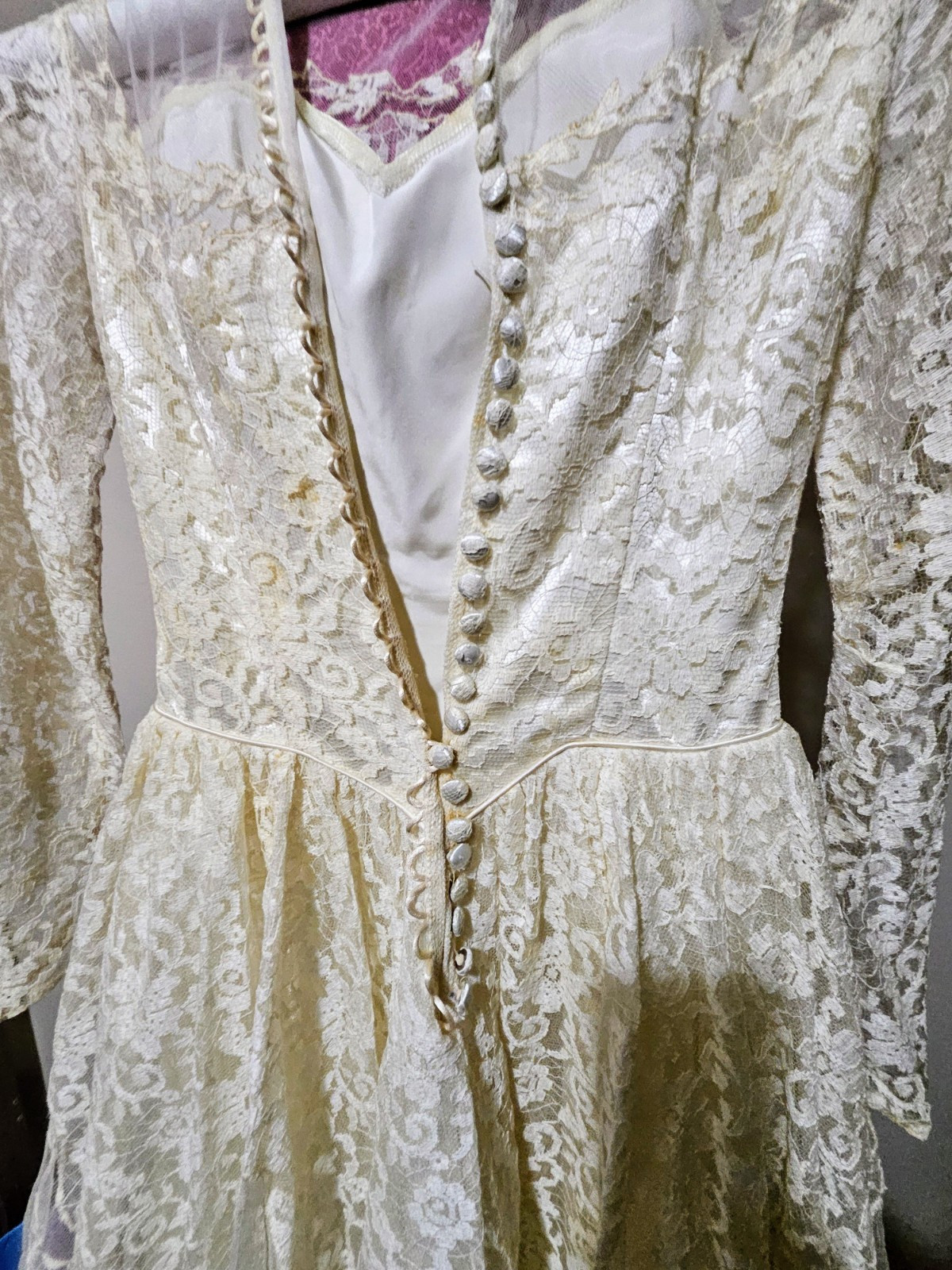 Vintage 50s Maurer Wedding Dress Tulle Lace Button Up Cottage Core