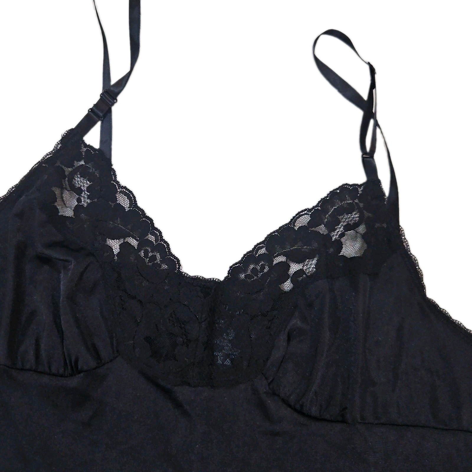 VTG Vassarette Full Slip Lingerie Lace Dress 38 Style 10-105 Nylon USA Black