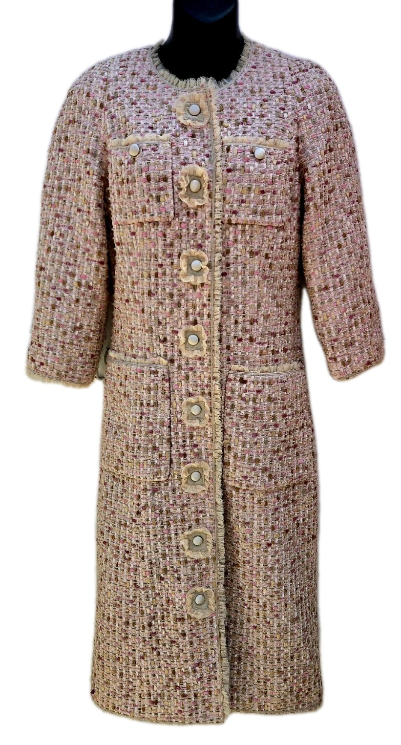 Vtg Bill Blass Women’s Sz 6 Dressy Long Coat Pink/Beige Tweed Midi Classy!