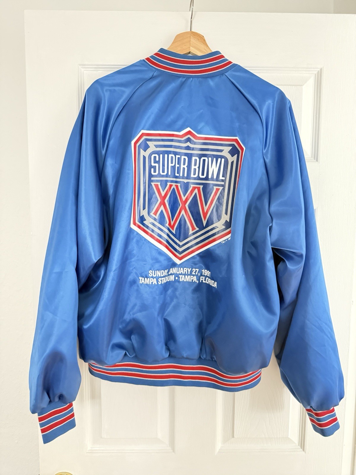 Vintage 1991 Tampa Florida NFL Super Bowl Letterman Jacket Blue Size XL Unisex