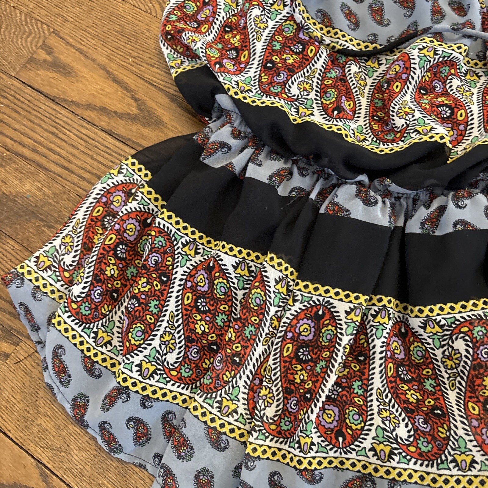 Vintage Jannette Strapless Cinched Waist Lined Paisley Blouse Large