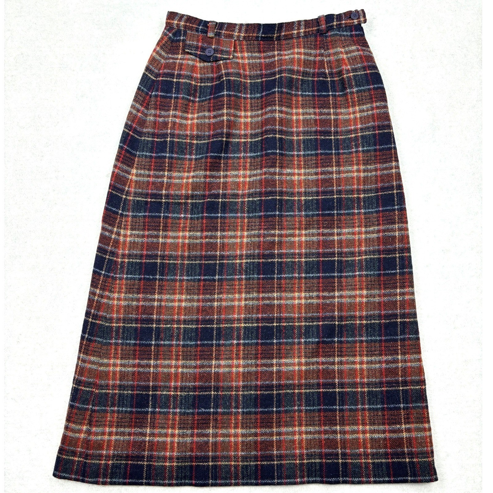 Vintage Pendleton Tartan Plaid Wool Midi Skirt Size 6 26 Waist Made in USA Lined