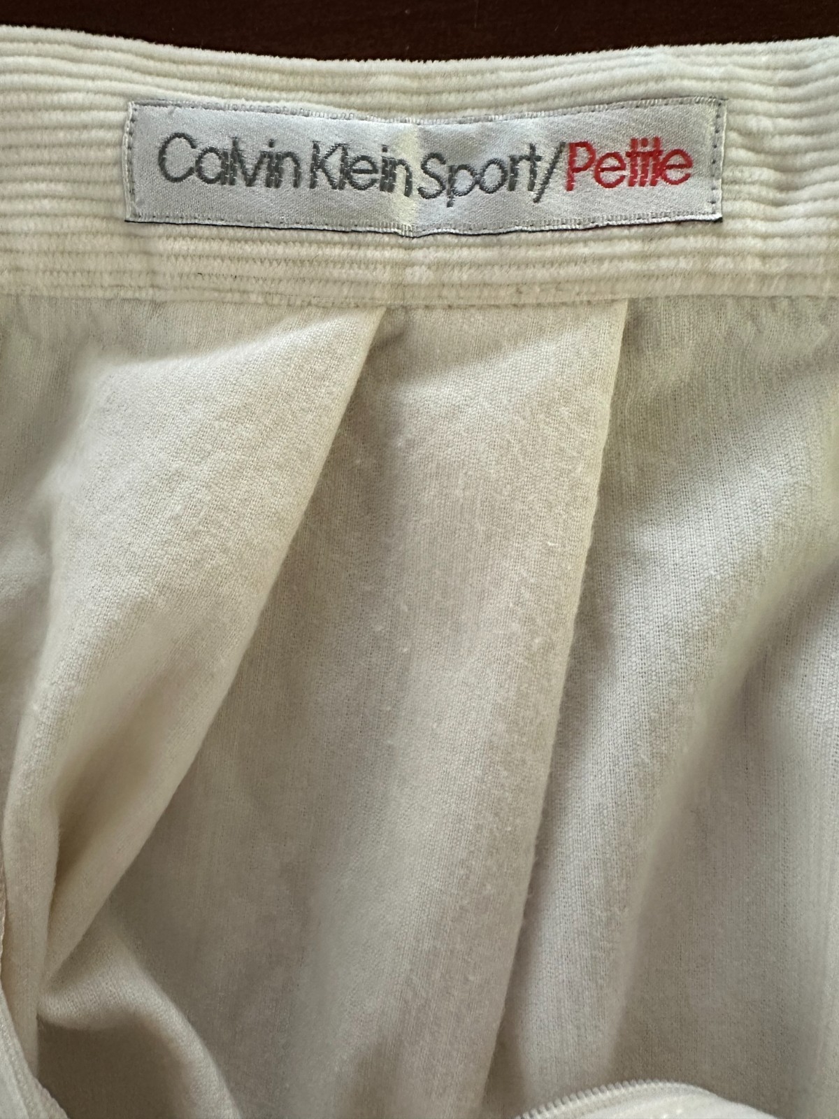 Vintage Calvin Klein Ivory Corduroy Straight Below Knee Skirt snap Slit