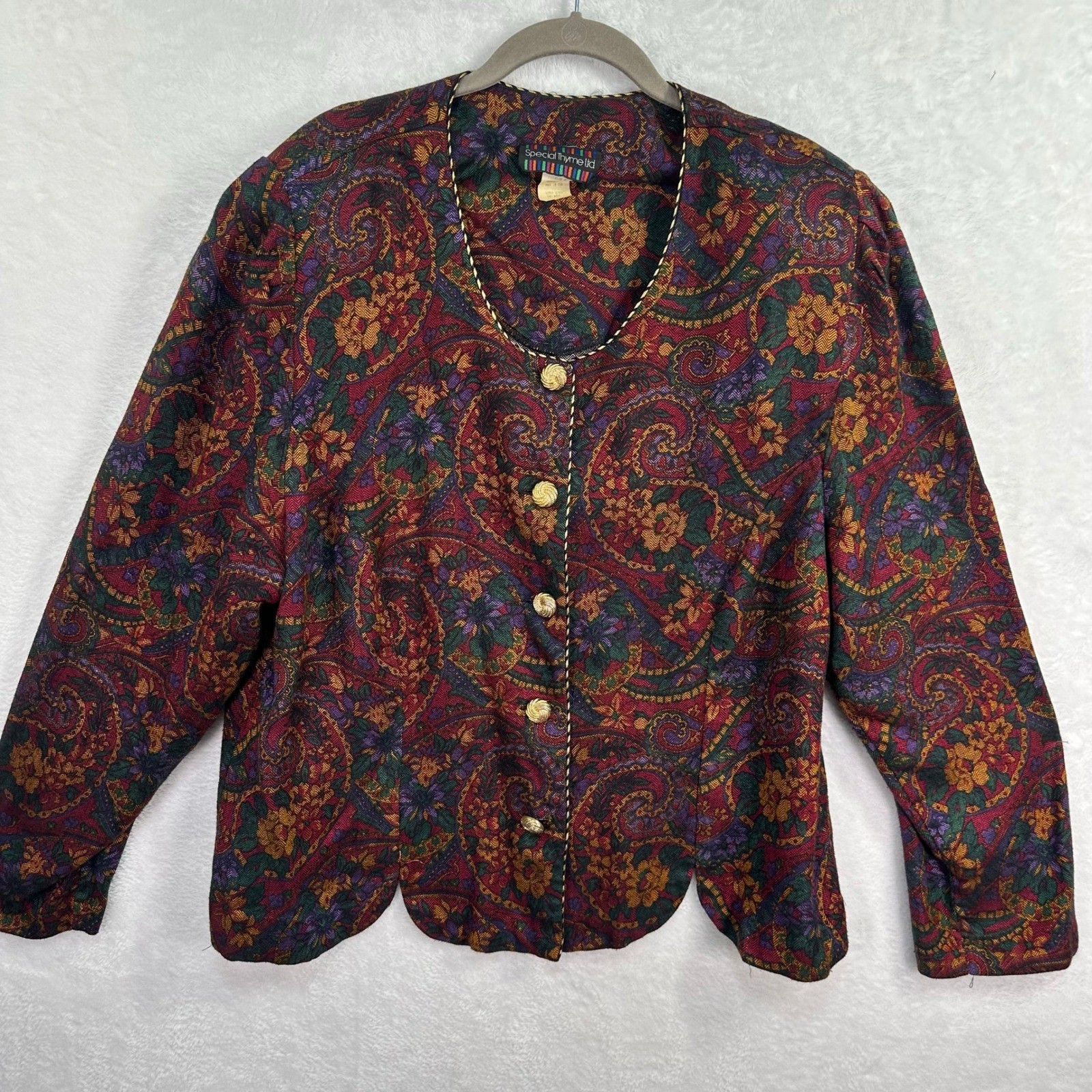 Special Thyme Ltd Blazer Jacket Women XL Multi-Color Paisley Rayon USA Vintage