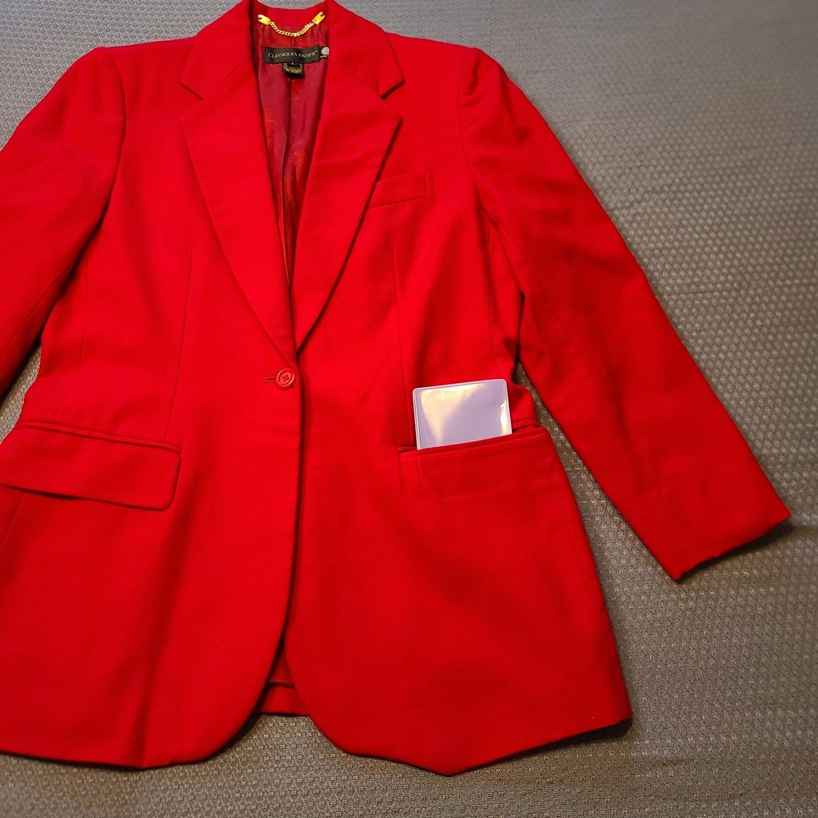Vintage Classiques Entier Red 100% Pure Wool Pocket Blazer Size L Made in Japan