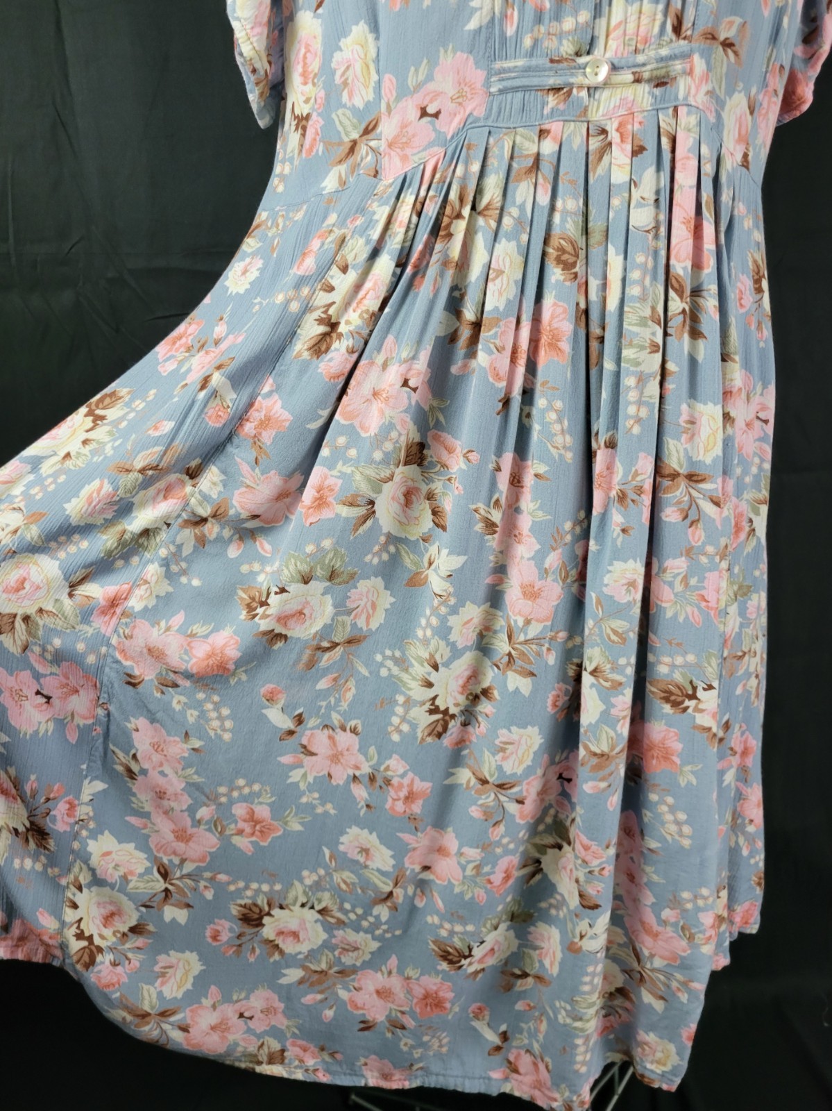 Vintage Ellen Ashley Blueish Grey Dress w Pink & Cream Florals Size 14P