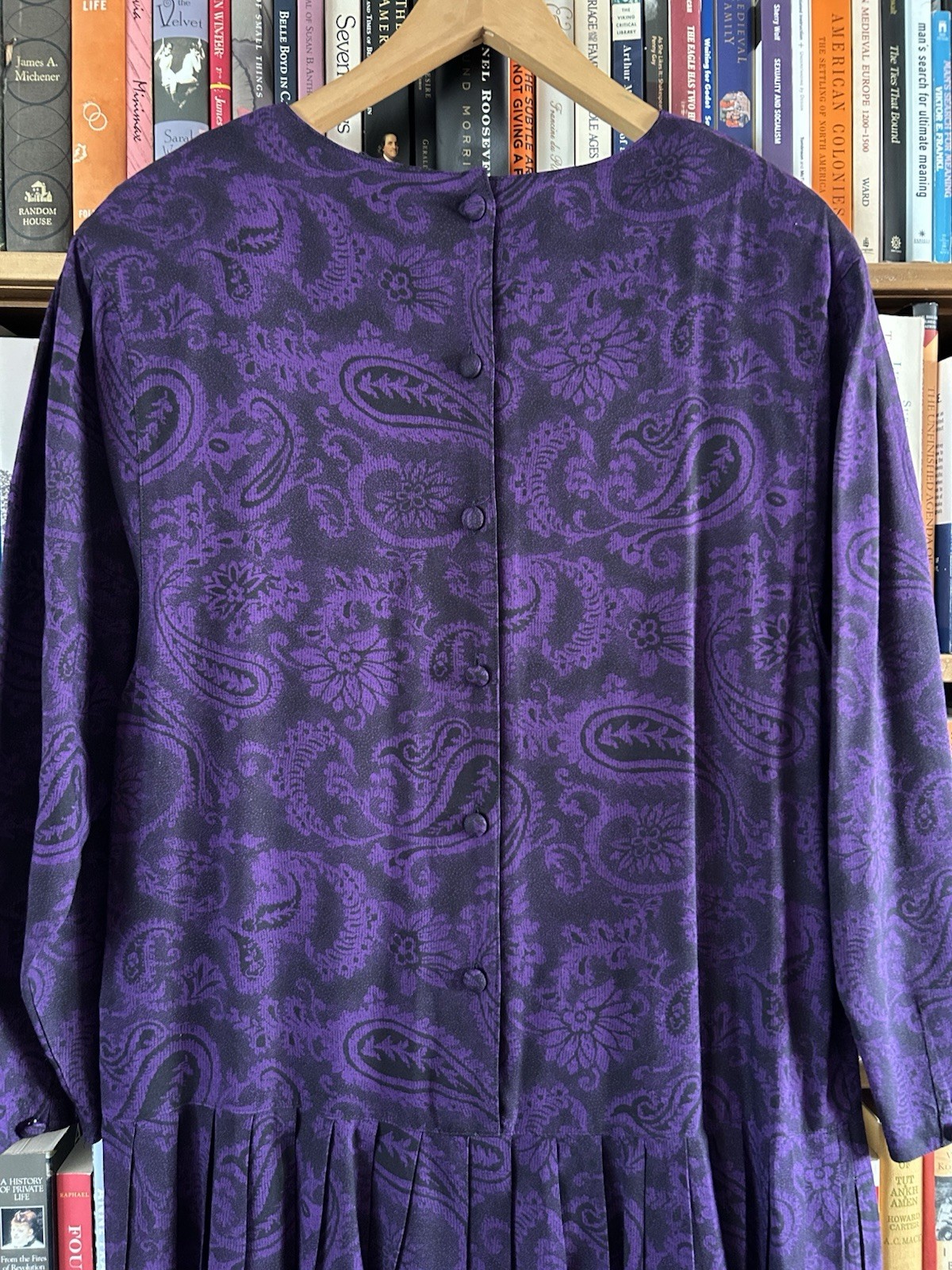 Vintage 80s Compagnie Internationale Express Purple Paisley Drop Waist Dress M
