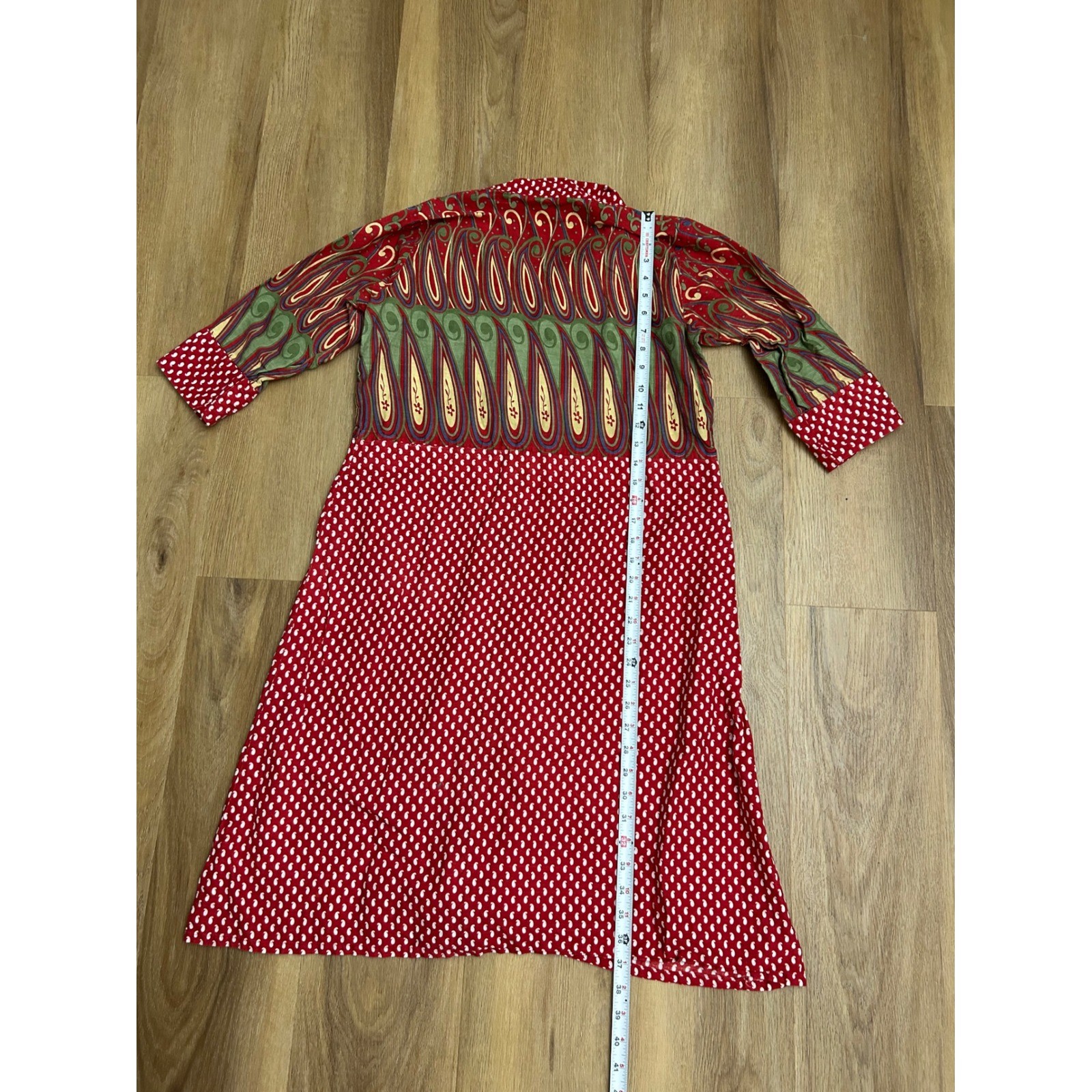 Vtg handmade Paisley Polka Dot Mixed Print Button Midi Dress western ethnic