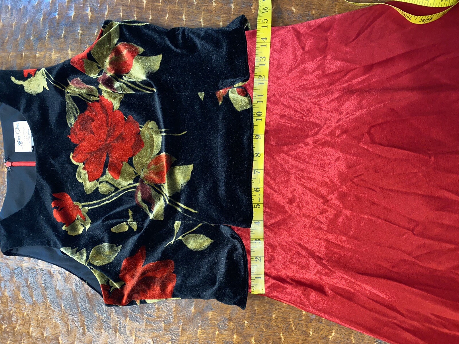 Vintage Jeffery + Dara By Tom Barra Red And Black Velour Floral Dress Gown 10 P