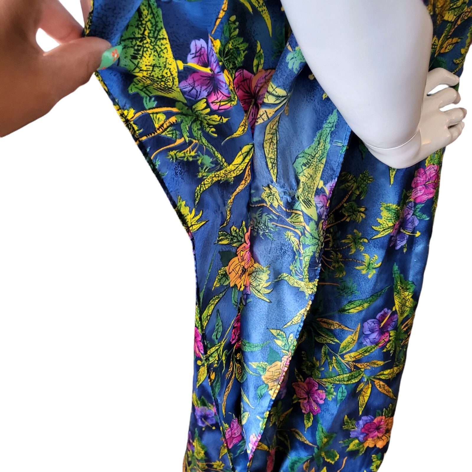 Vintage Winlar Mayoria Hawaiian kaftan house lounge dress mumu Blue Floral M-XXL