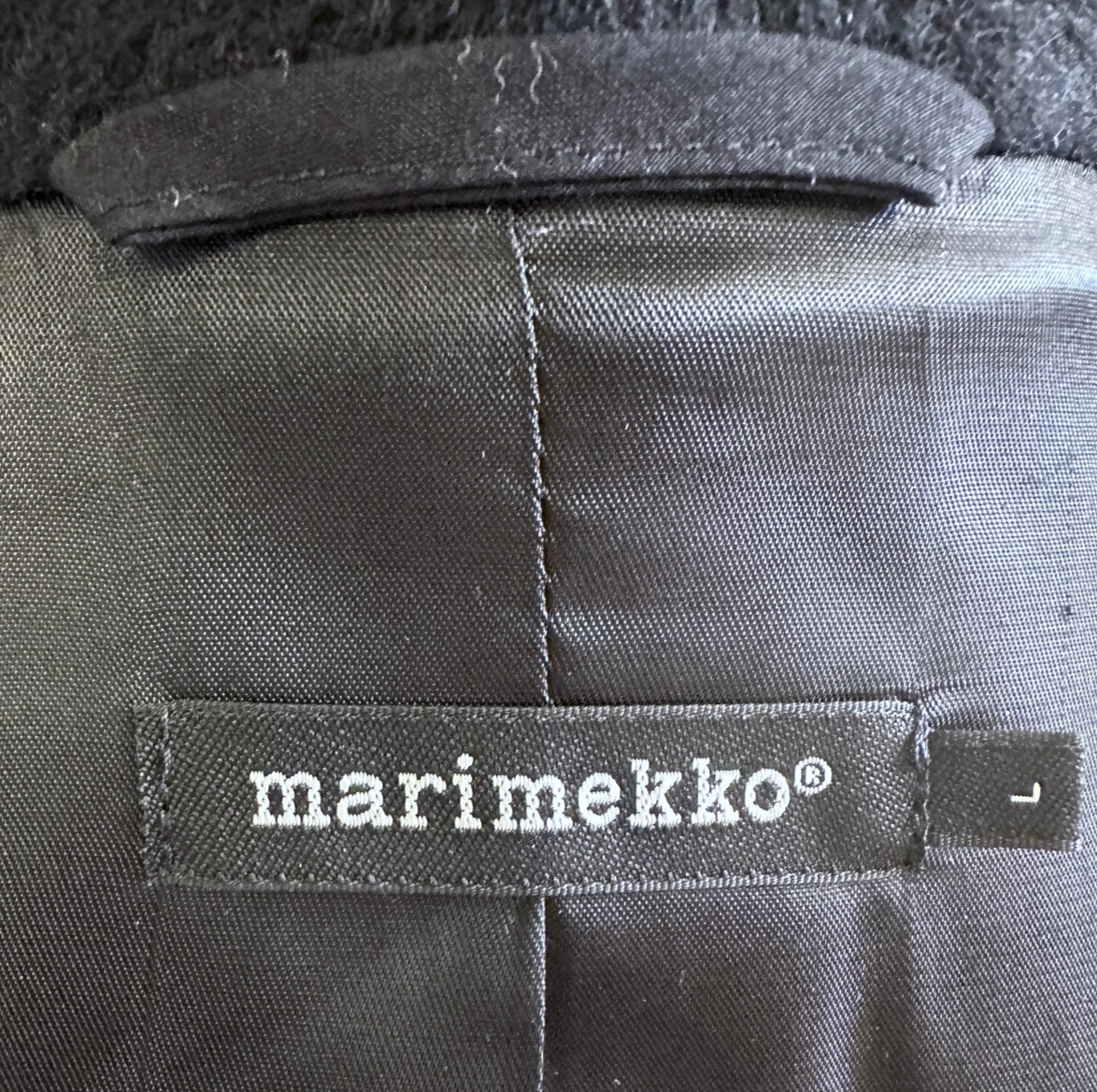 Marimekko Mollis Mohair Wool Blend Black Sack Coat Hidden Snap Pockets L