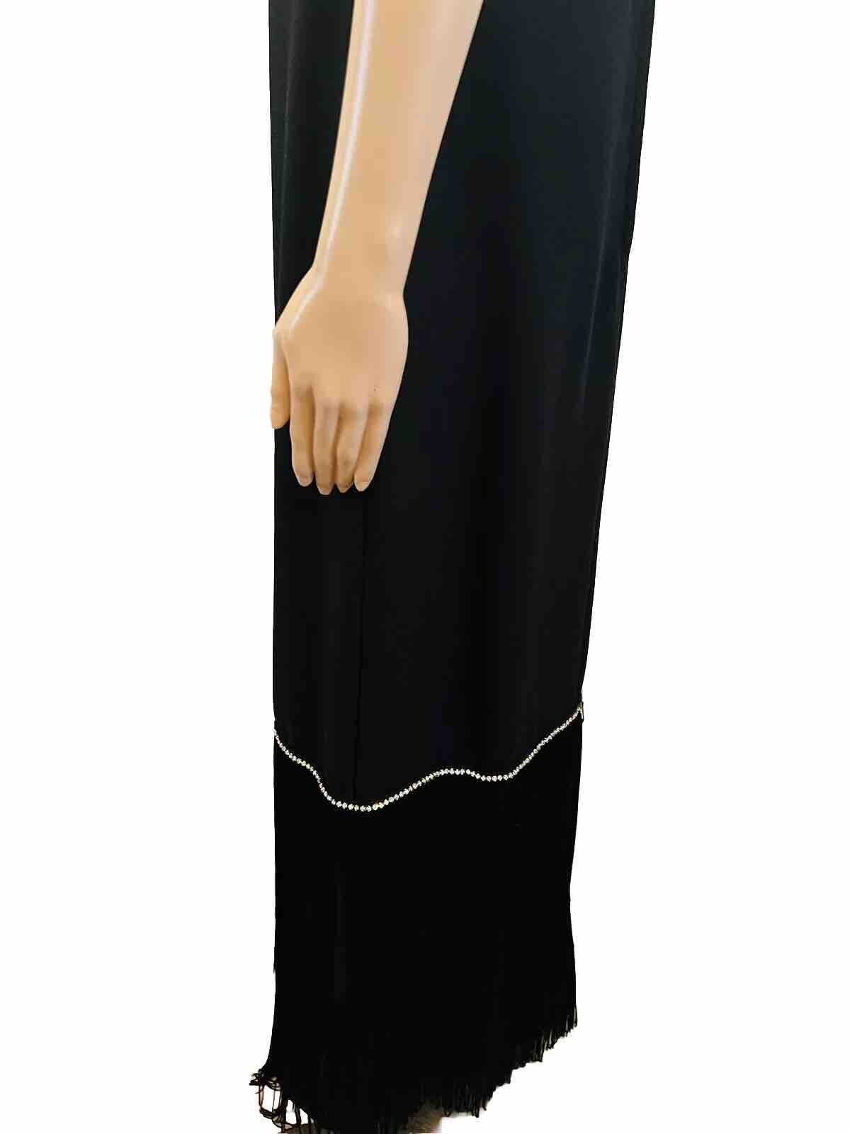 VTG 1960s Pavillon Design Black Evening Gown Maxi Dress Fringe & Rhinestones M*