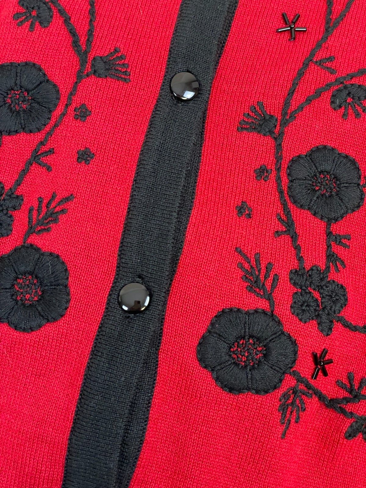 SERENGETI VINTAGE Floral Embroidered Beaded Red Cardigan Sweater 2XL See Pics
