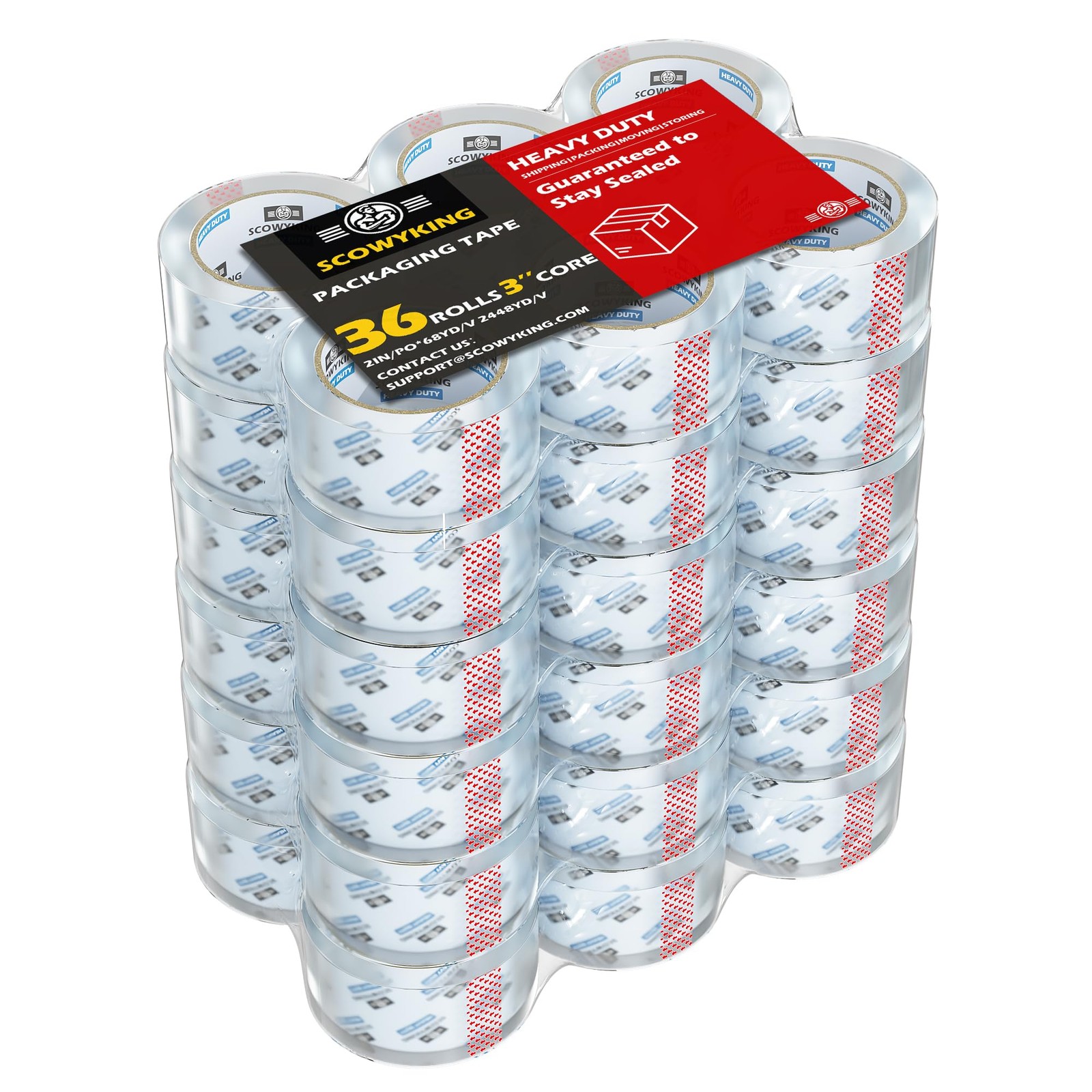 Scowyking Heavy Duty Packing Tape 36 Rolls, Total 2448Y, Clear, 2.7 mil, 2 inch