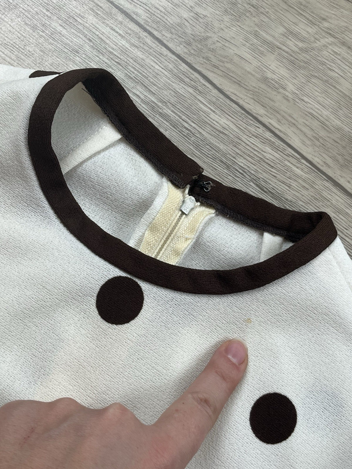 VTG 1960s Mod L’AIGLON Dress Belted Polka Dot Striped Brown White MCM Long Slv