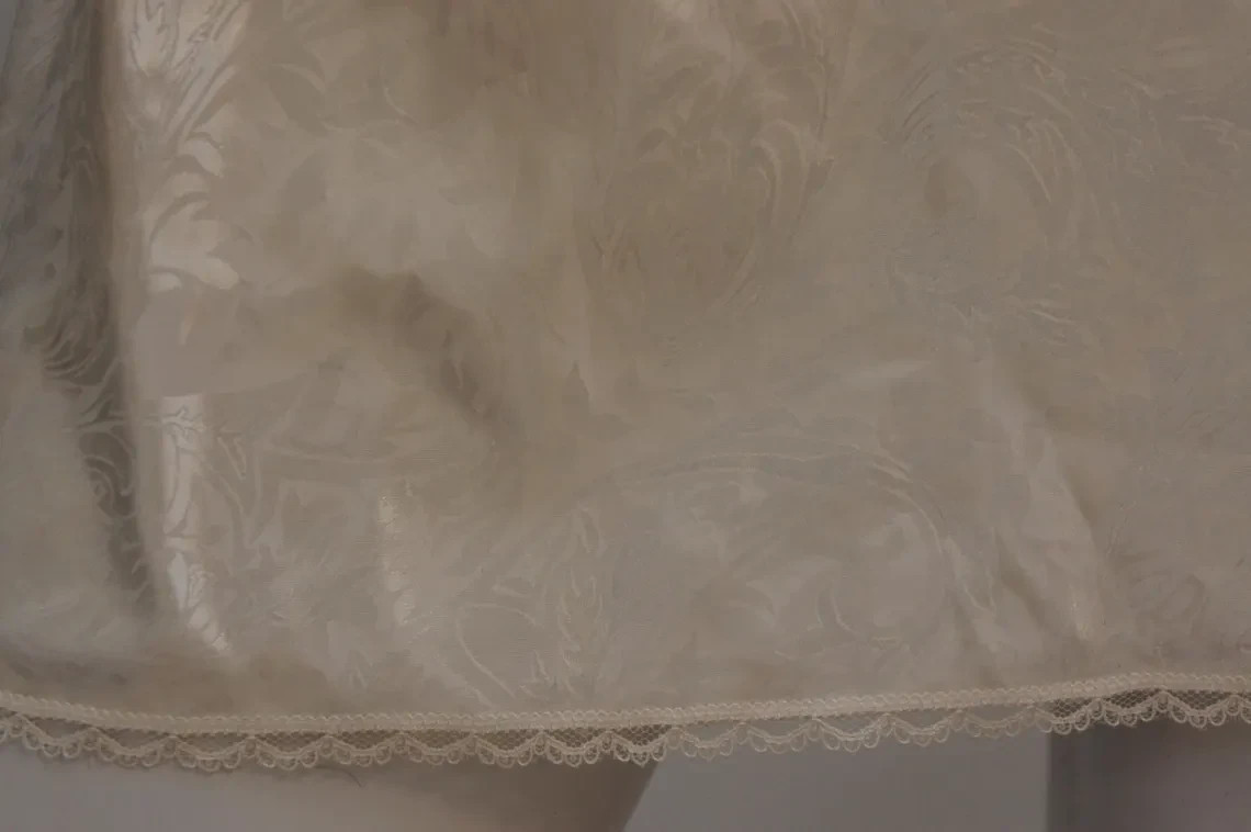 Vintage Creme Damask Print Short Satin Slip Dress By LA II Negligee Lingerie