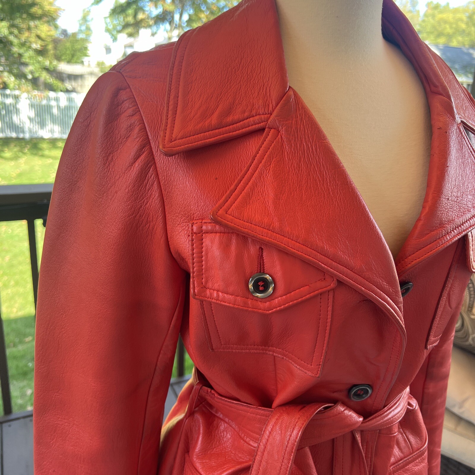 70’s Red Orange Leather Belted MOD jacket By The Parisian New England Sportswea