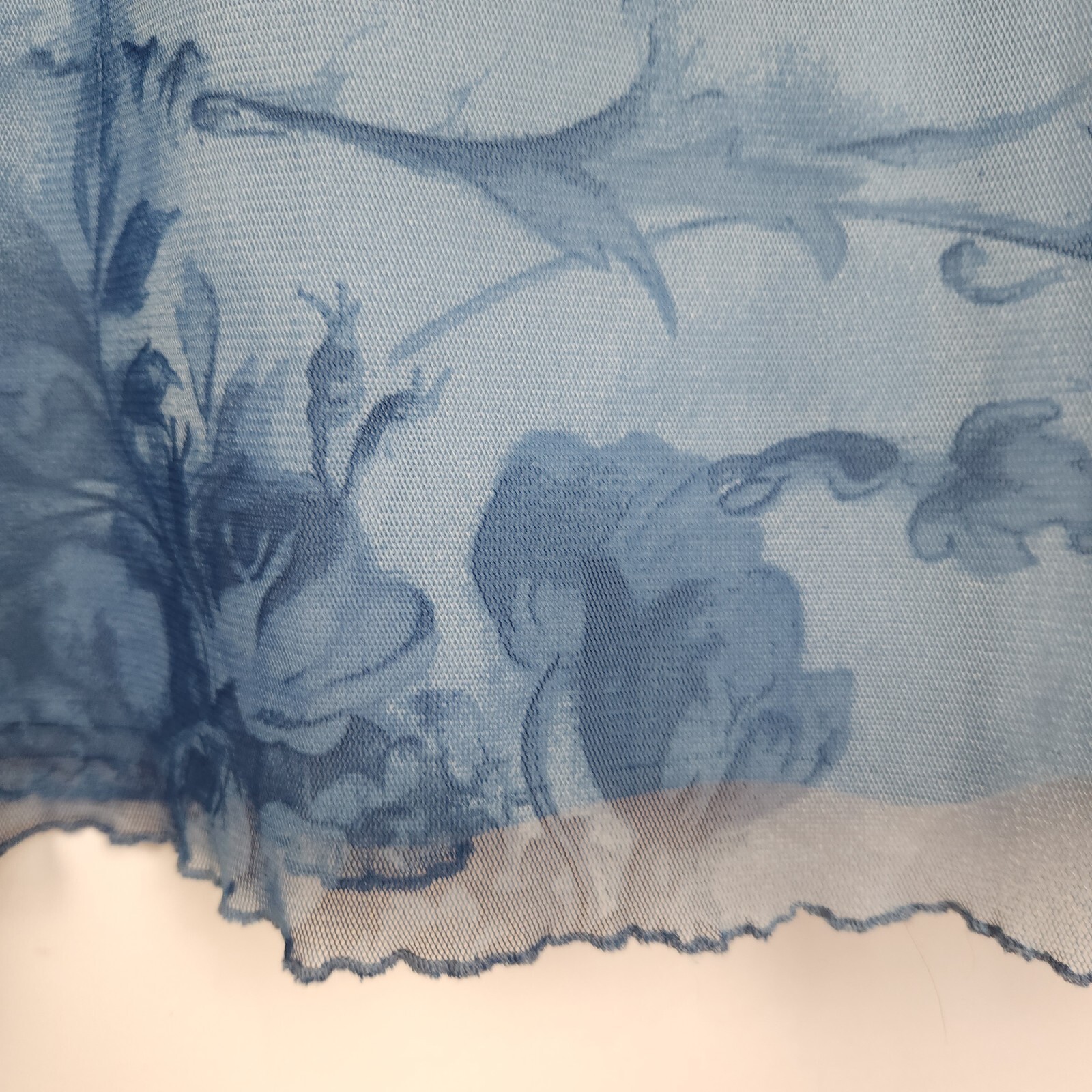 Vintage CUE Blue Dress Ladies 8 sheer Micro mesh Cherub Angel Renaissance Roses