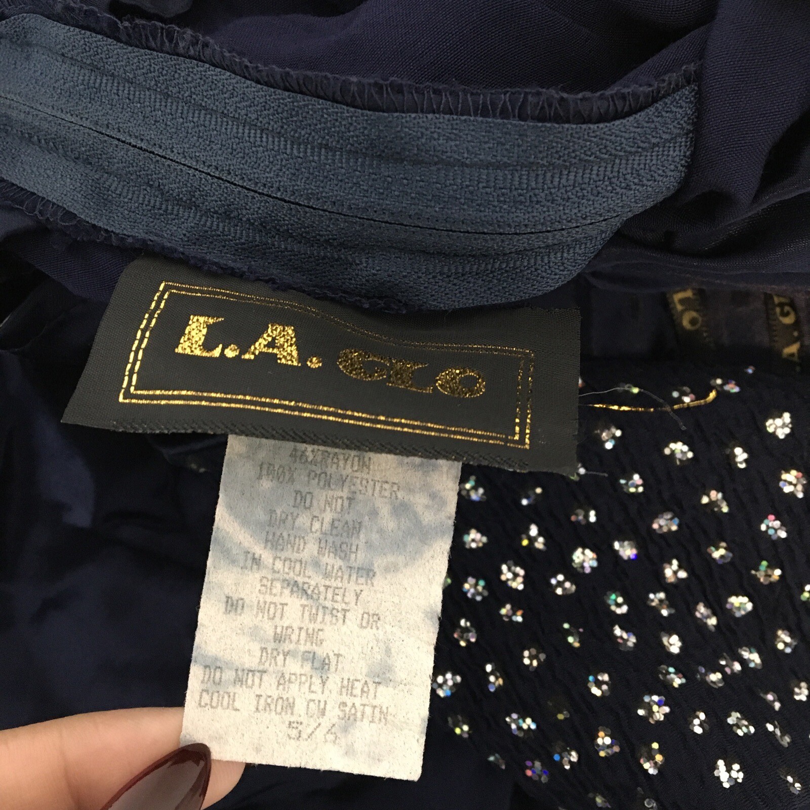 Vtg 90s y2k L.A. Glo Blue Glitter Prom Dress Evening Formal High Neck Backless