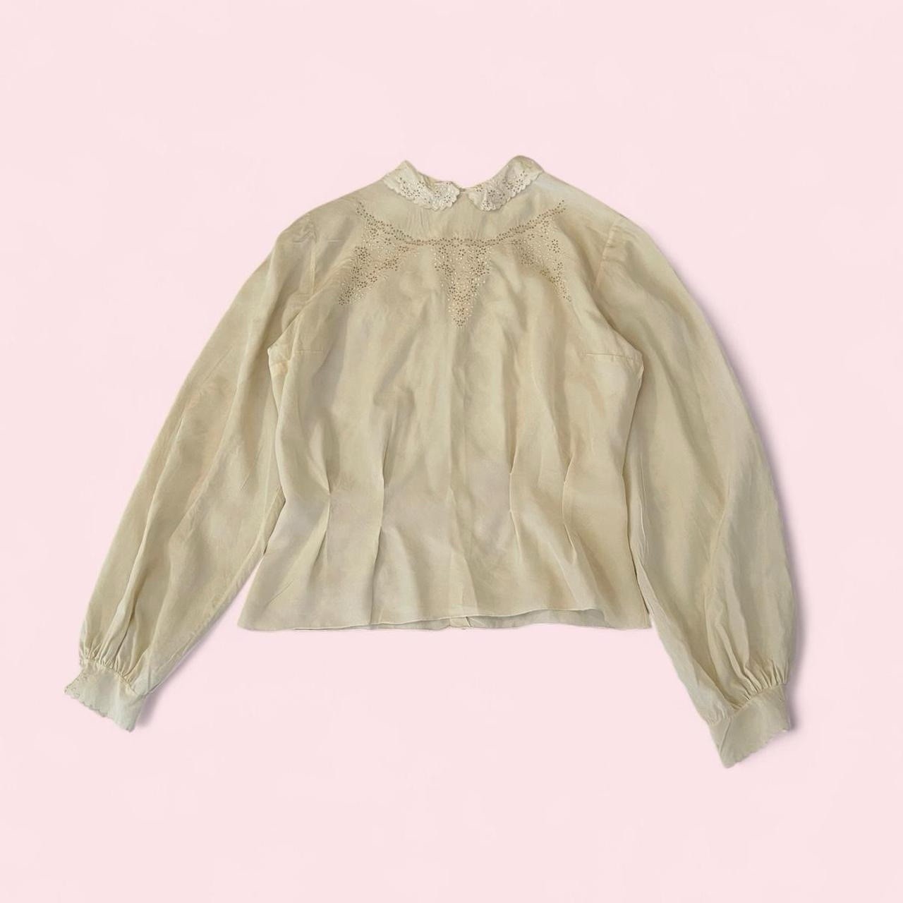 Antique Edwardian Silk Blouse Broderie Anglaise Long Sleeve Peter Pan Collar
