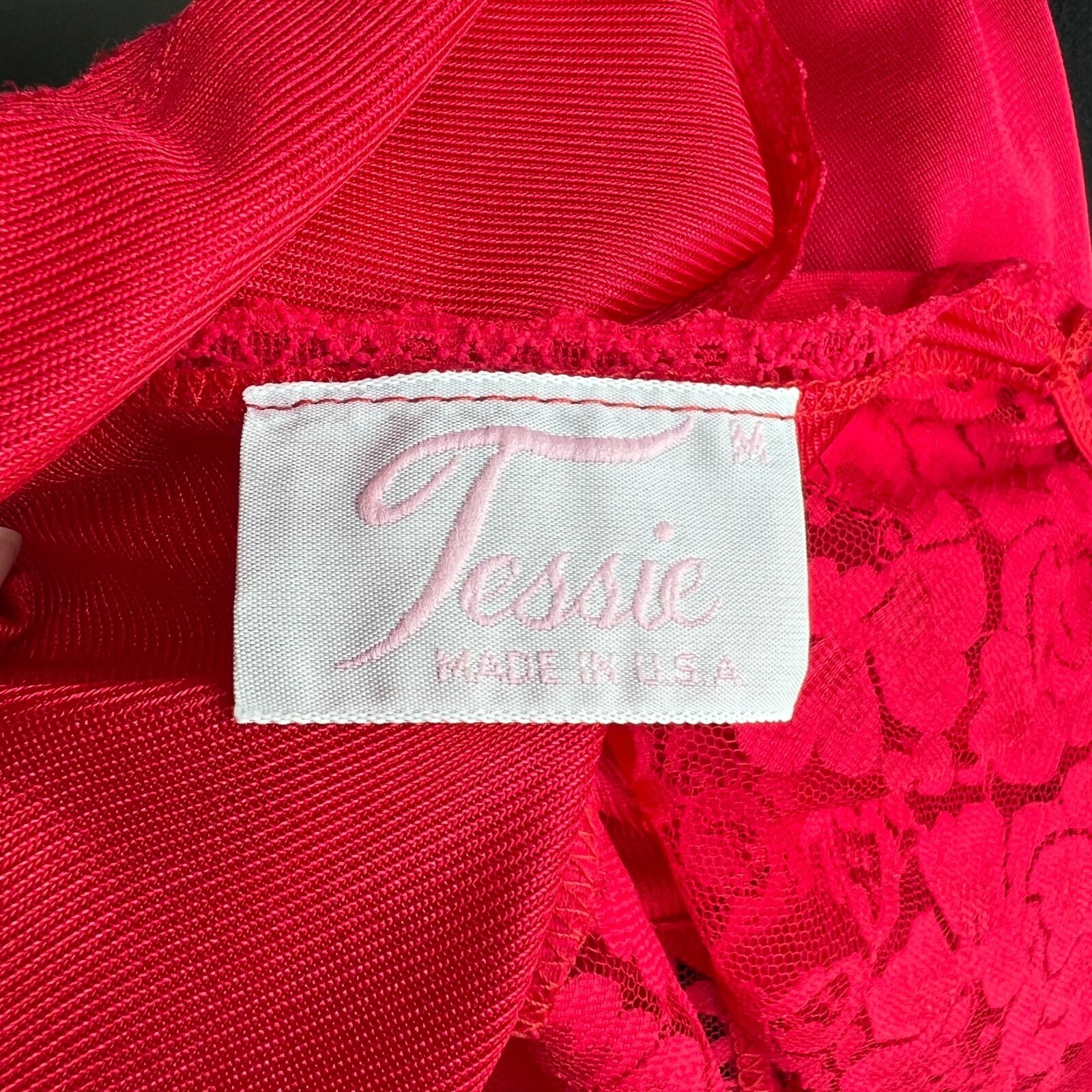 Vintage red satin lace bedroom set shorts top coquette chic 100% nylon medium