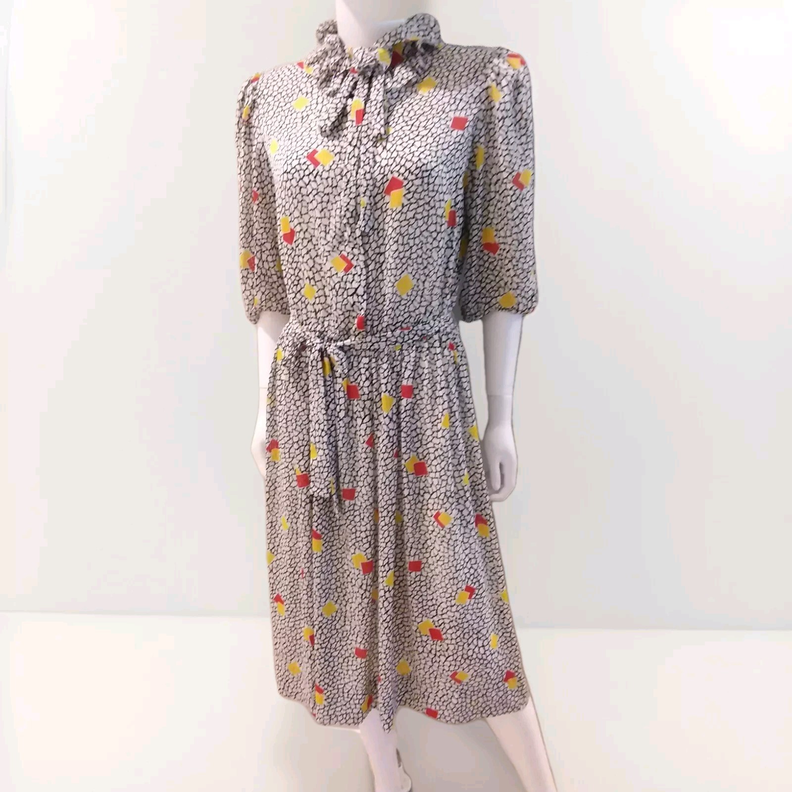 NEIMAN MARCUS CASTLEBERRY Dress Multicolored Size 14 Vintage Shoulder Pads