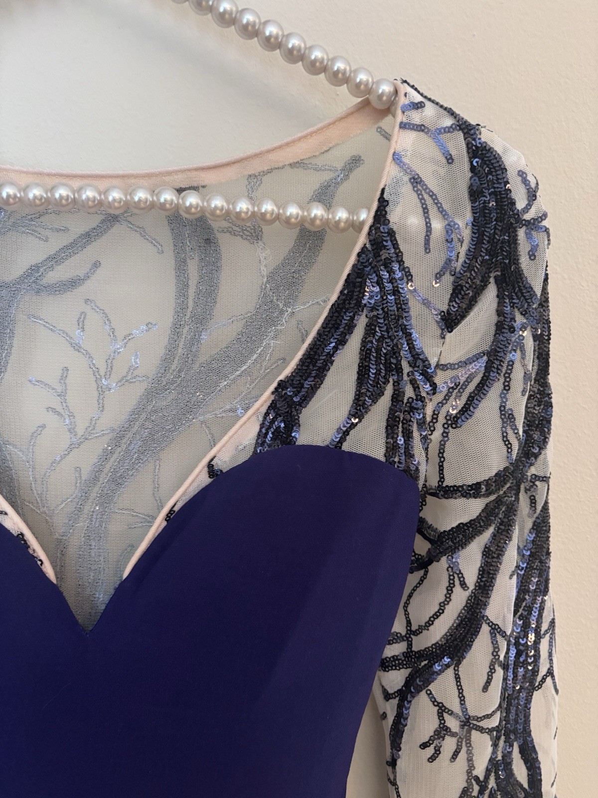 Vintage Riva Designs Size 00 Blue Formal Evening Long Gown Sequins Long Sleeve