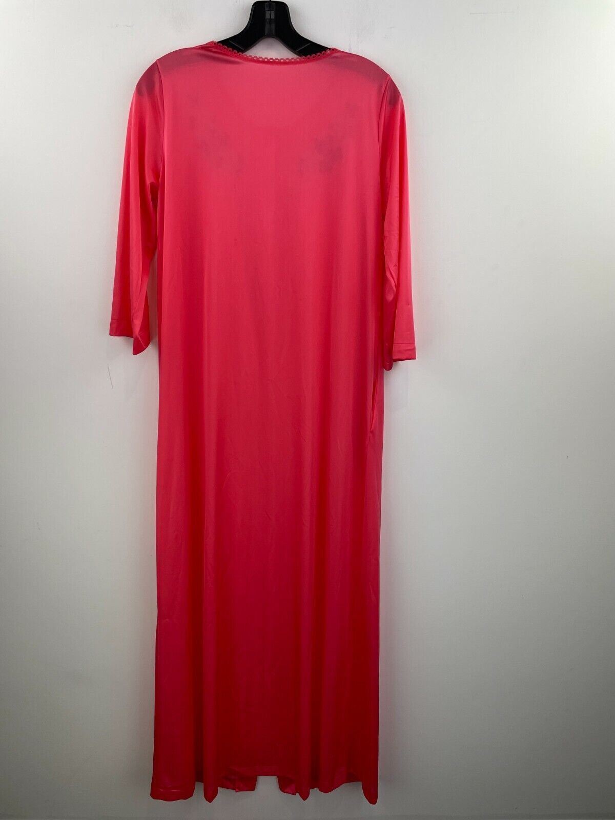 Vtg Lorraine Nylon Satin Nightgown Small Pink Floral Embroidered Long B41-08