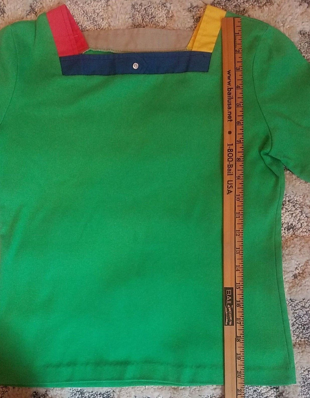 Vintage Women’s Green Square Neck Colorblock Shirt Blouse Top Button Accent READ