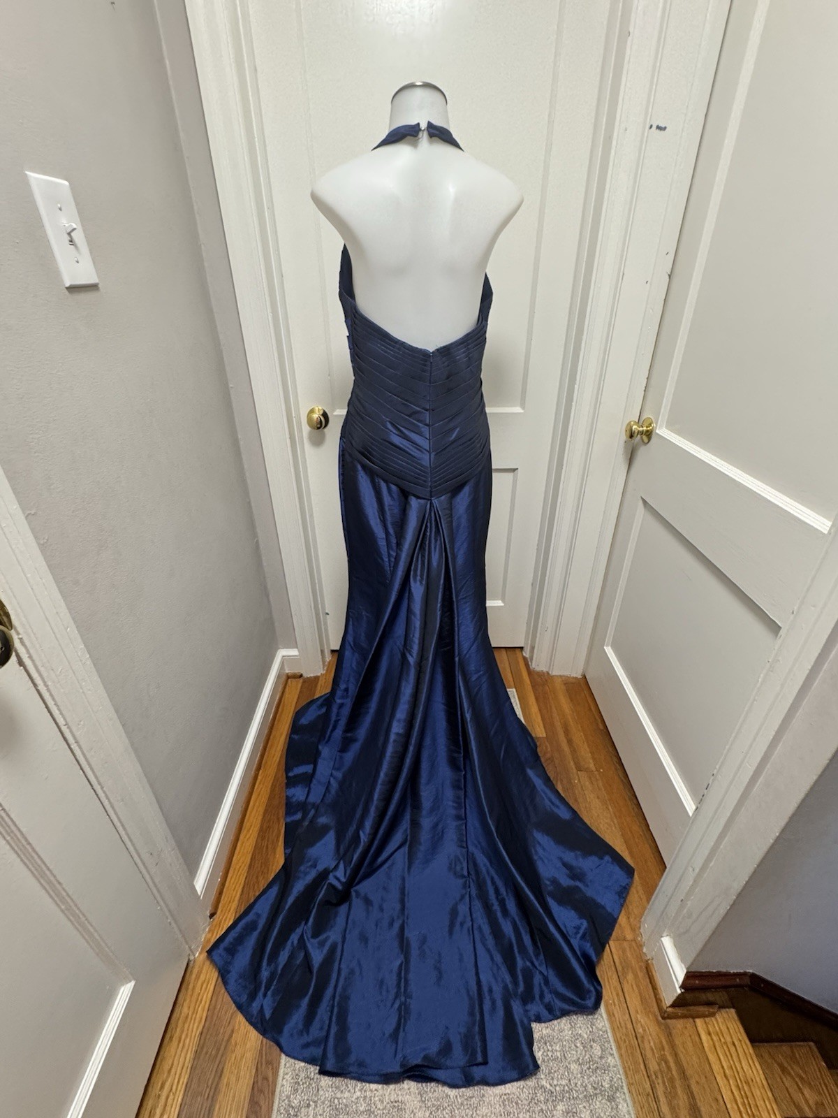 VTG B’Dazzle Alyce Designs Cobalt Blue Beaded Halter Mermaid Gown Dress Sz 8