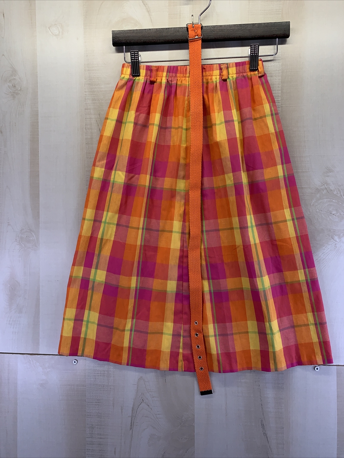 Vintage New Attitude Petites USA Womens Bright Plaid Belted Skirt-7035