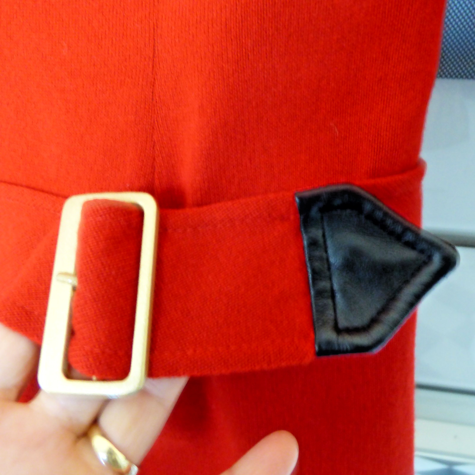 VINTAGE PEGGY JENNINGS DRESS RED WOOL KNIT W LEATHER TRIM FULLY SATIN LINED 4-6