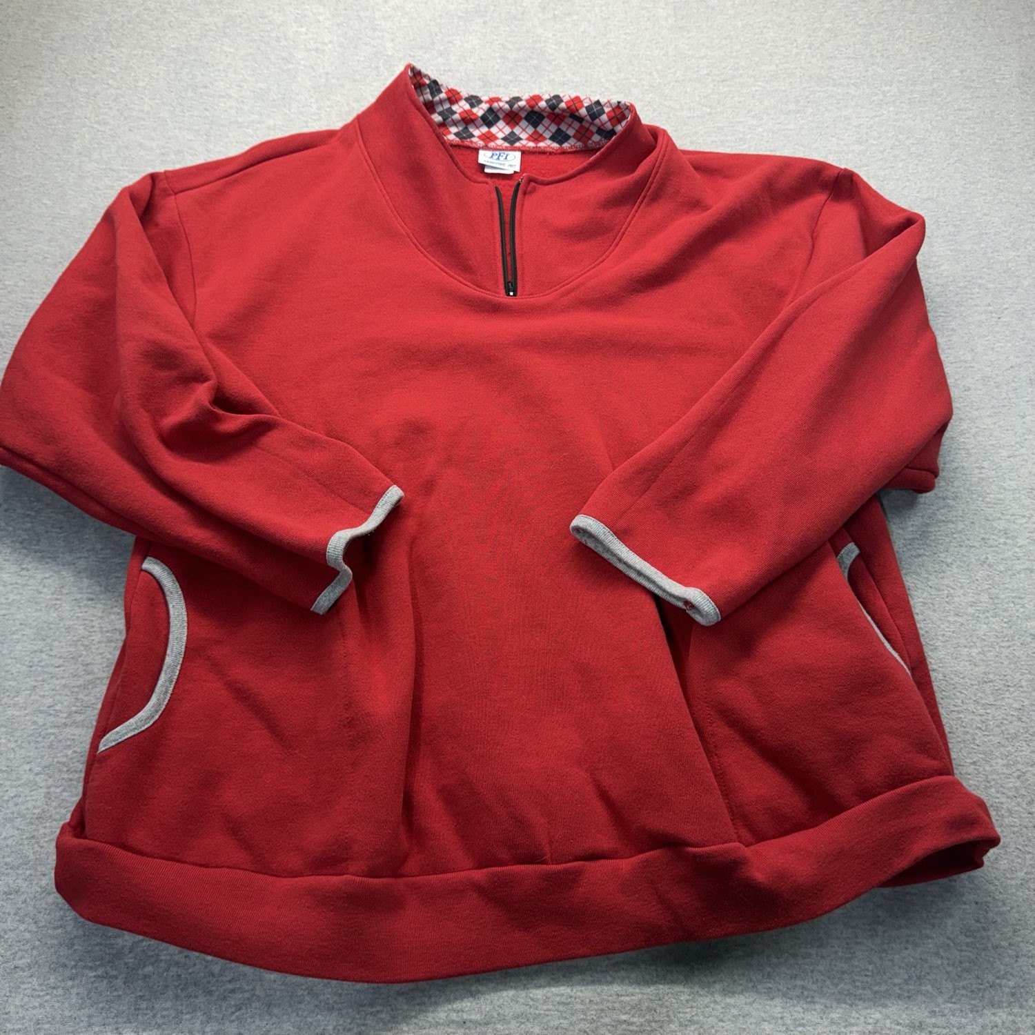 PFI Mens Red Pullover Sweater Plaid Collar XL