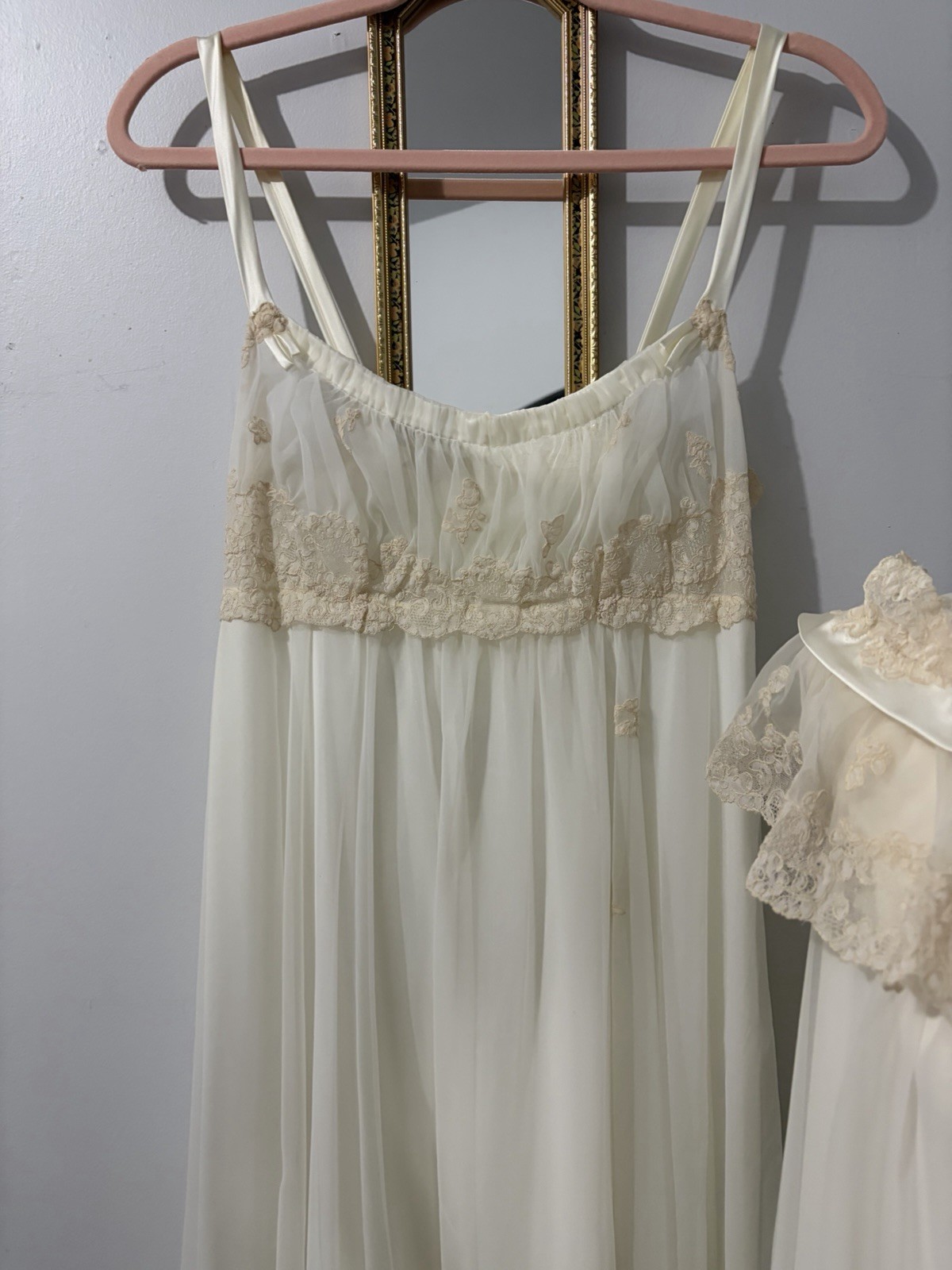 Vintage 1960s Alice Maloof Peignoir Set – Nightgown & Robe in Ivory Cream Lace