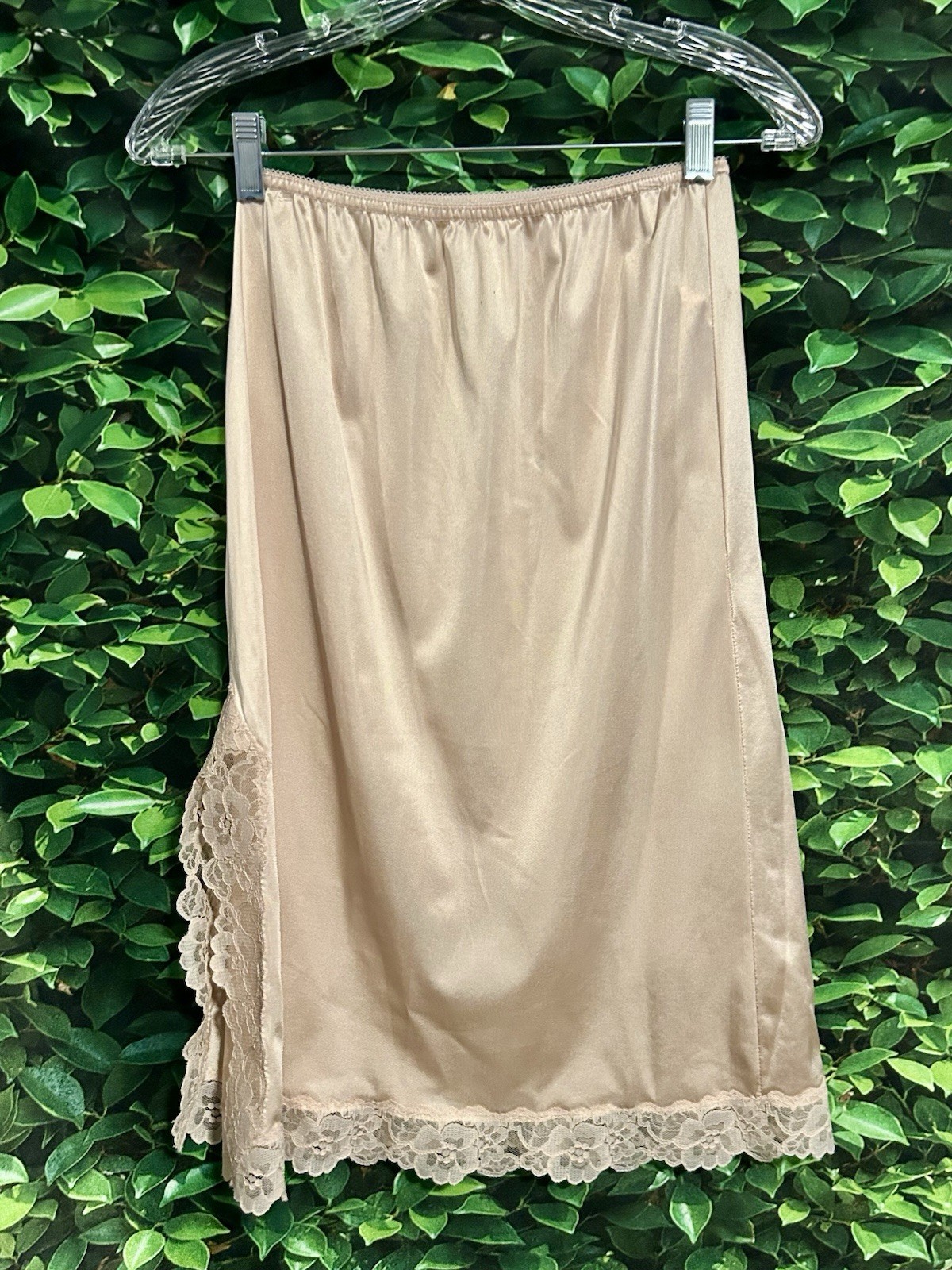 Vintage Fortune Lingerie Champagne Half Slip Side Slit Lace 25″ Long Women’s Sm