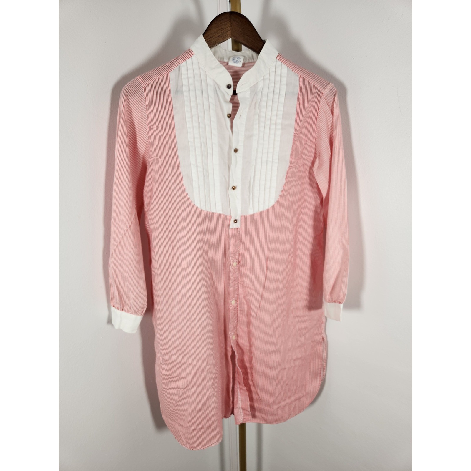 Vintage 1950s Jodie Arden Womens Red Pinstripe Sleep Shirt Tunic Size Small