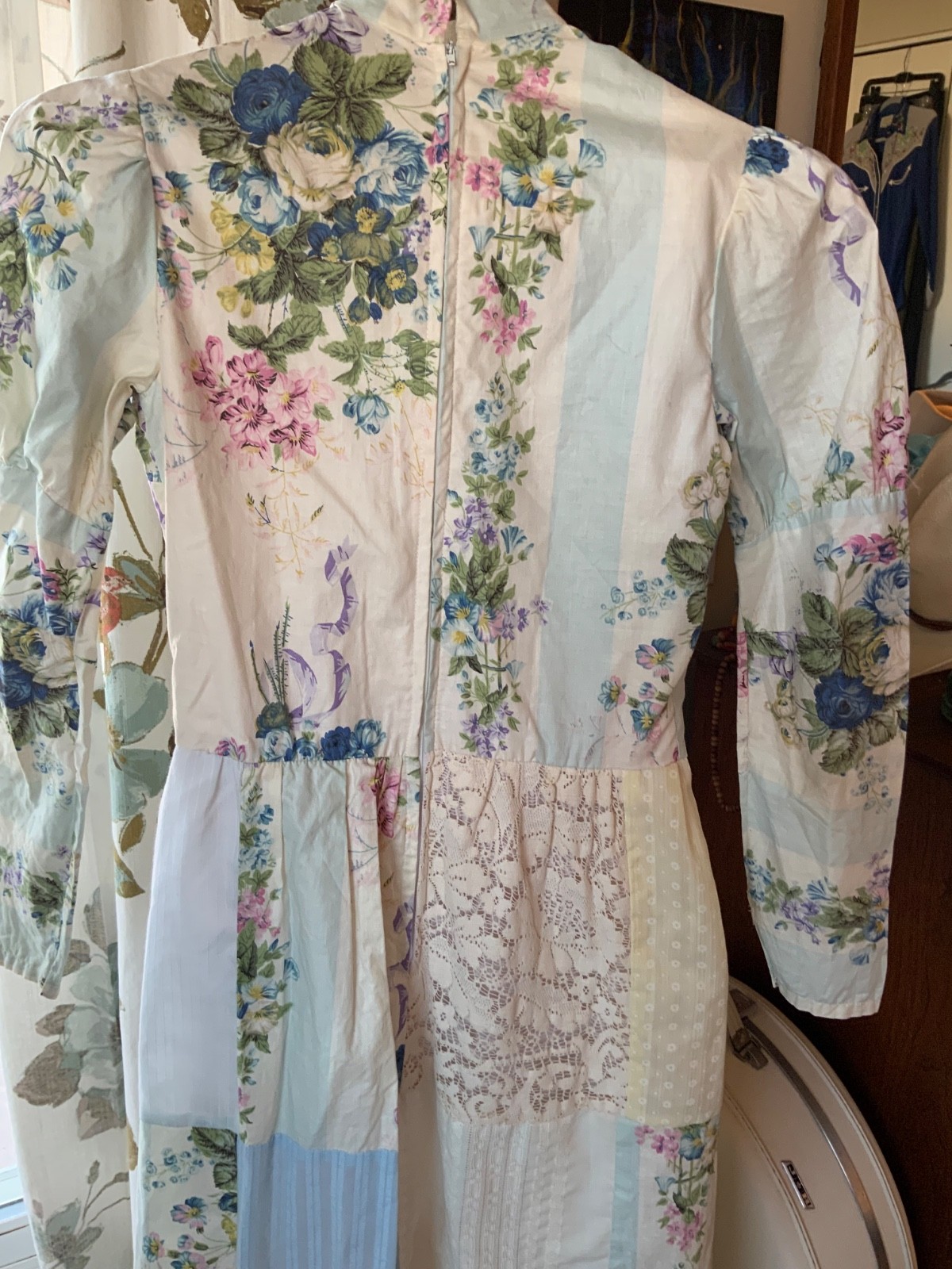 1970s Vintage Country Elegance Patchwork Dress USA