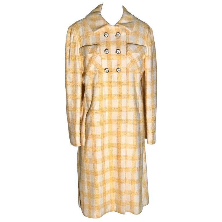 1960s Riva for Miss Magnin by I Magnin Yellow and White Plaid Vintage Coat S