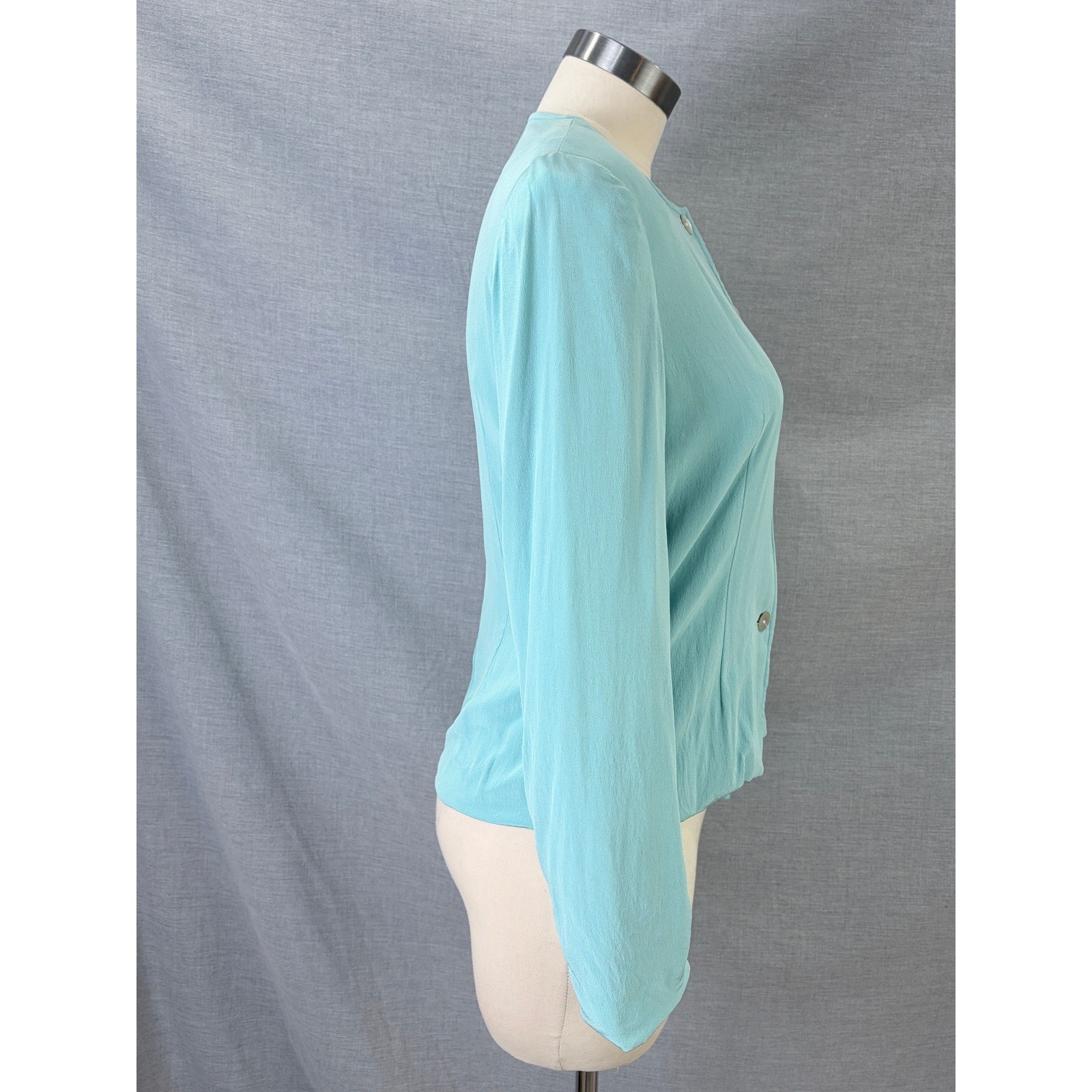 Vintage Casual Corner 100% Silk Button Front Blouse Aqua Turquoise Lined Size 2