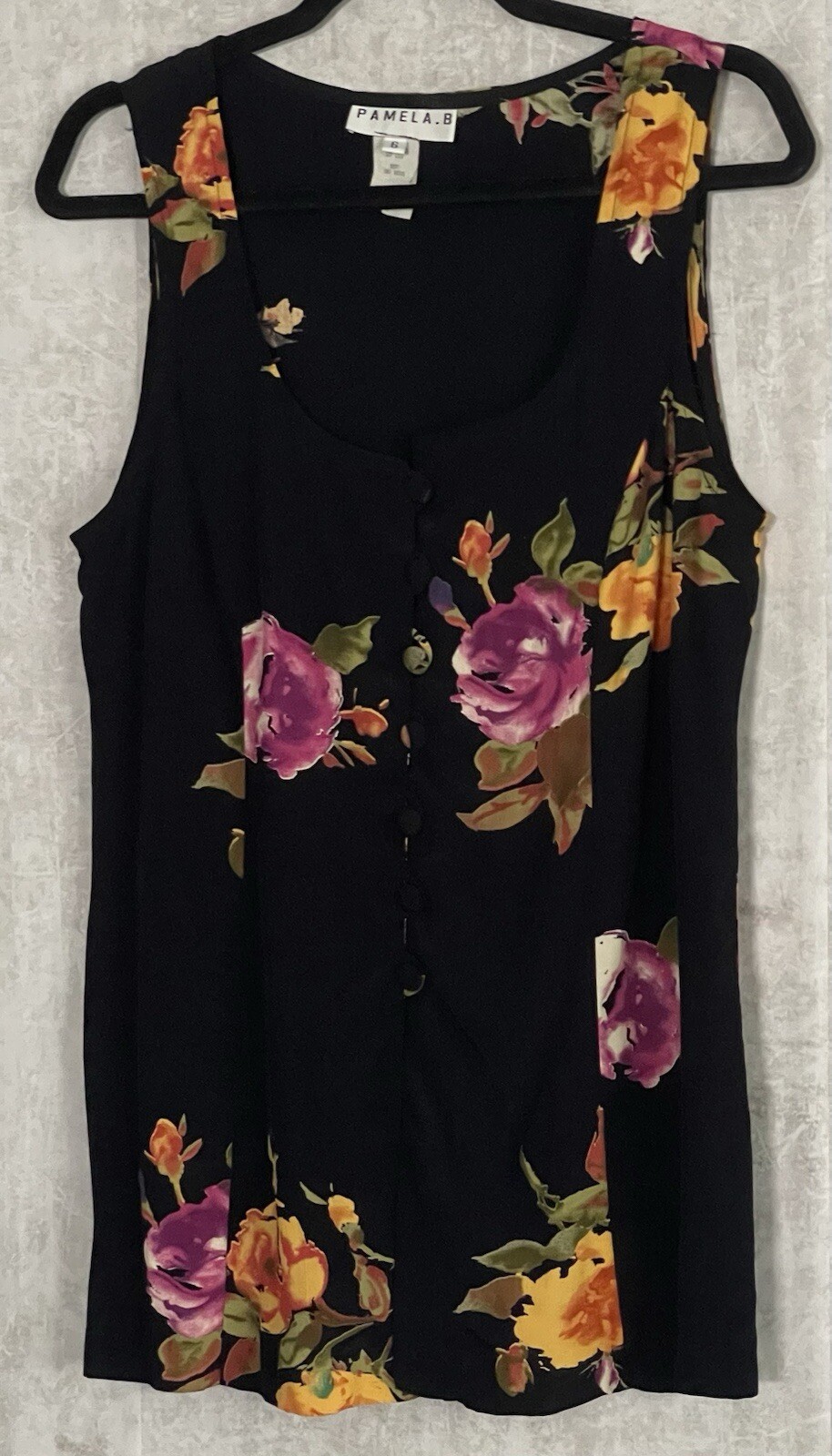 VTG Pamela.B Button Up Blouse/Side Button Blk Floral Maxi Skirt Set Size 6.
